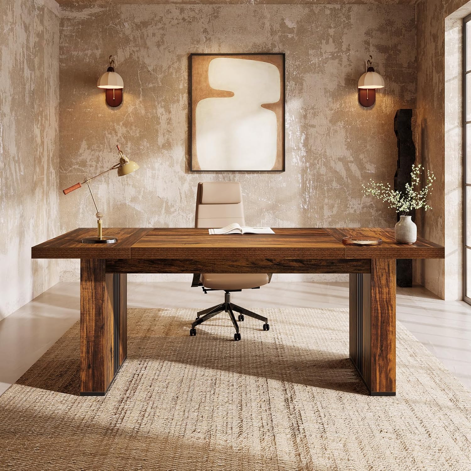 70.86" Computer Desk, Executive Office Desk with Sturdy Double Pedestal Legs Tribesigns