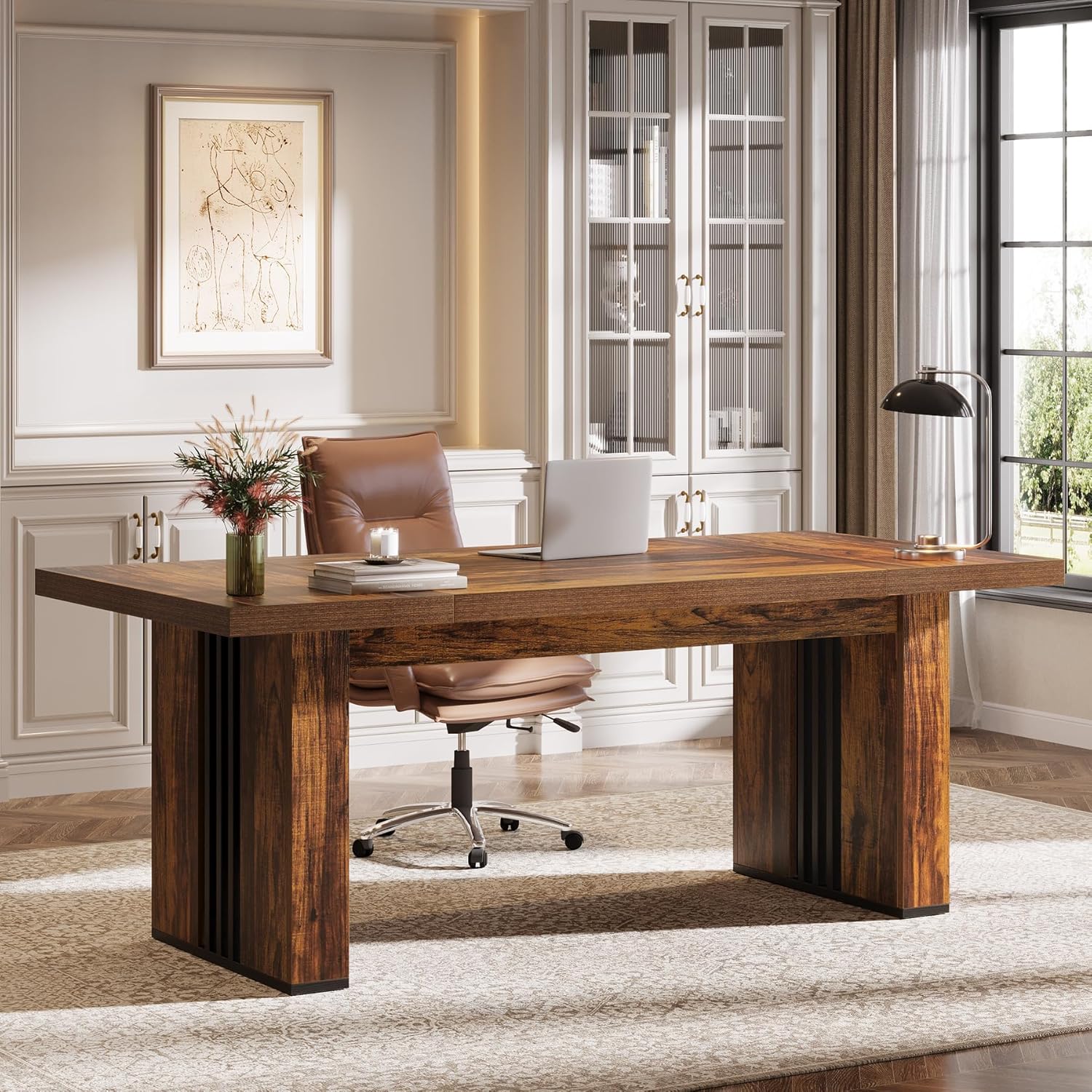 70.86" Computer Desk, Executive Office Desk with Sturdy Double Pedestal Legs Tribesigns