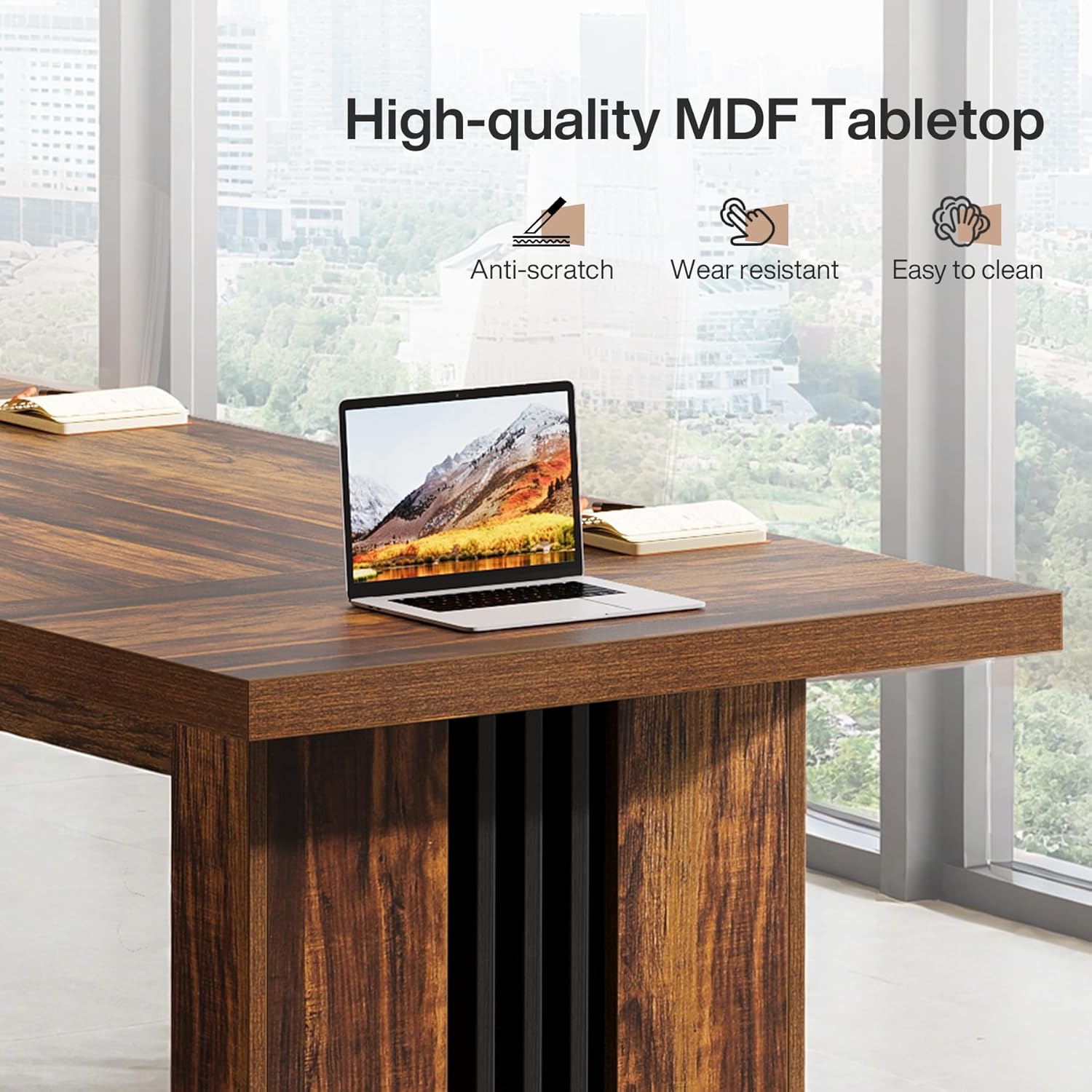 70.86" Computer Desk, Executive Office Desk with Sturdy Double Pedestal Legs Tribesigns