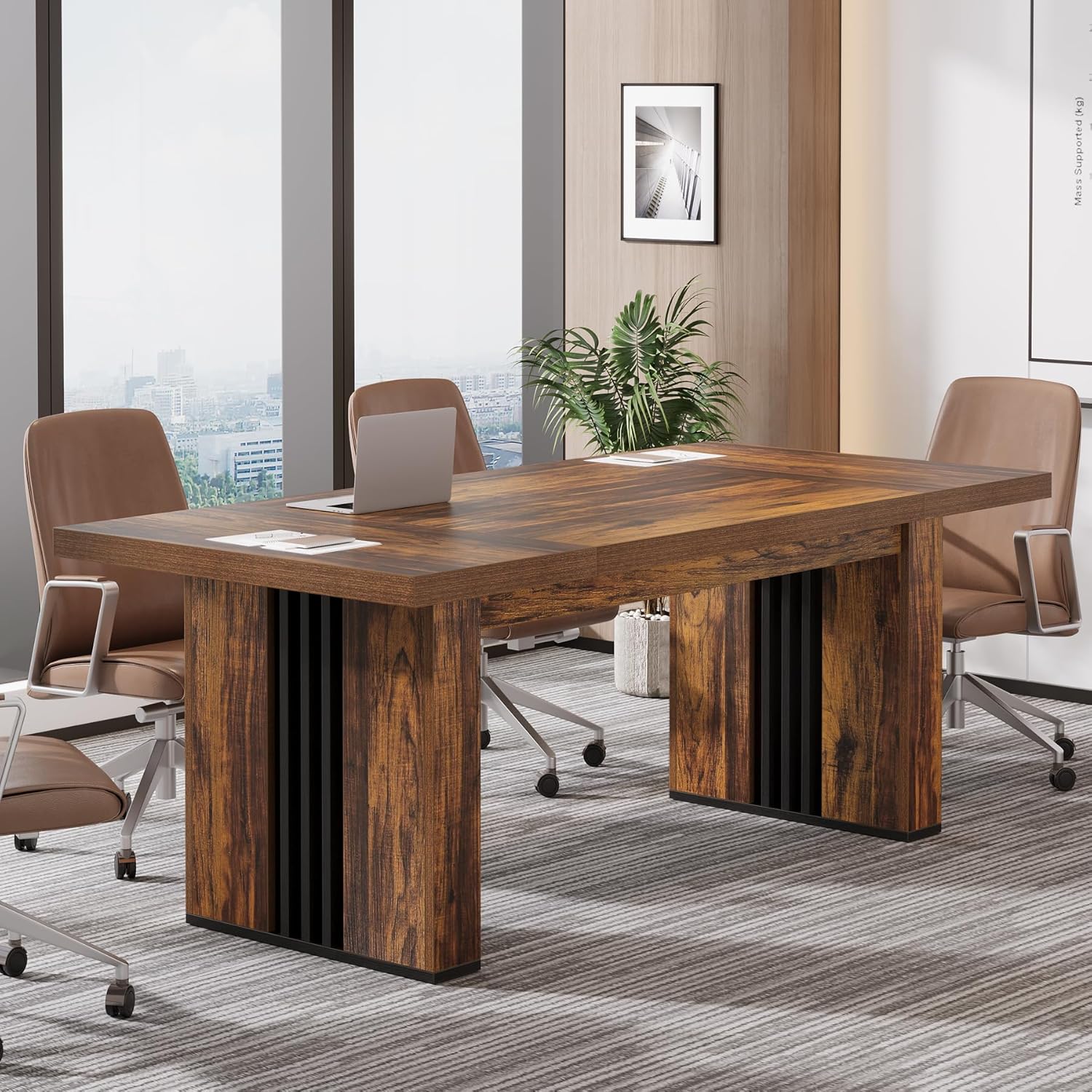 70.86" Computer Desk, Executive Office Desk with Sturdy Double Pedestal Legs Tribesigns