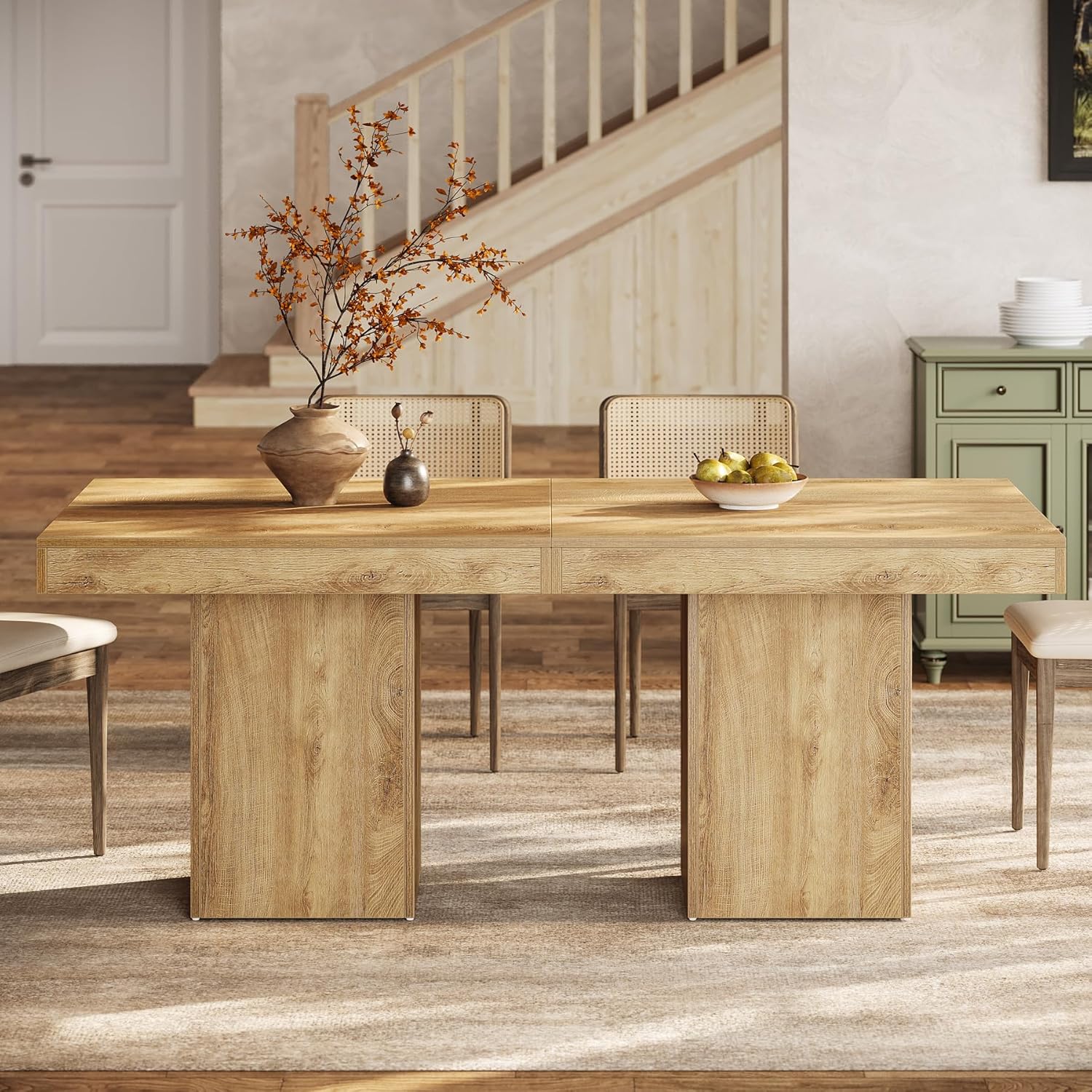 39" Square Dining Table, Farmhouse Kitchen Dinner Table with Sturdy Pedestal Base for 4 Tribesigns