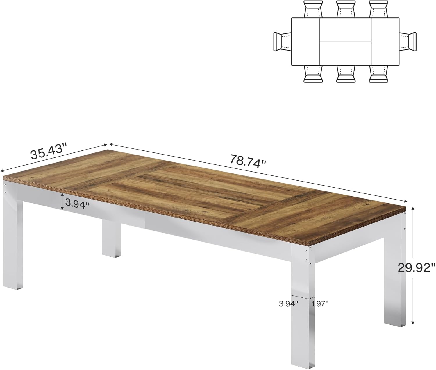 6.5FT Conference Table, 78" Executive Desk with Mirrored Metal Legs for 8 - 10 Tribesigns