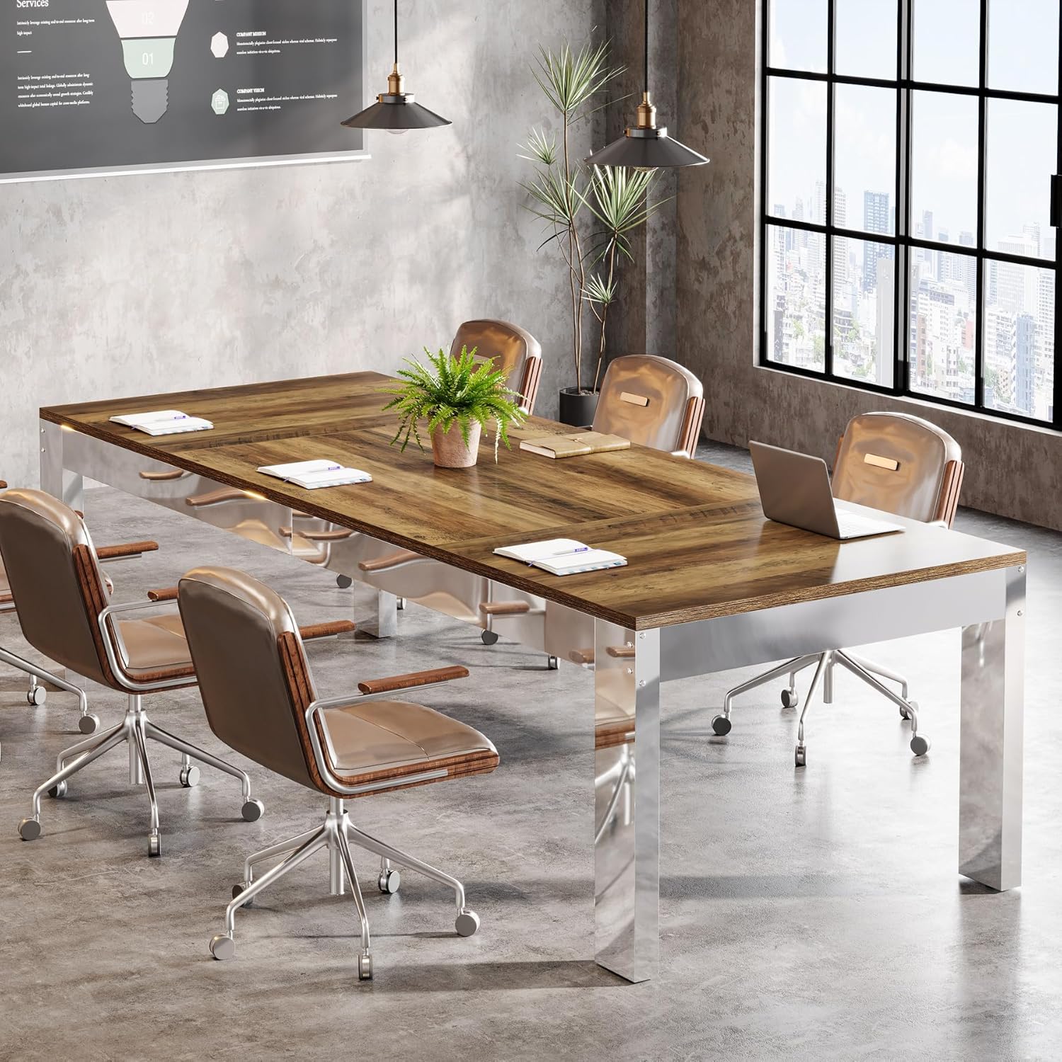 6.5FT Conference Table, 78" Executive Desk with Mirrored Metal Legs for 8 - 10 Tribesigns