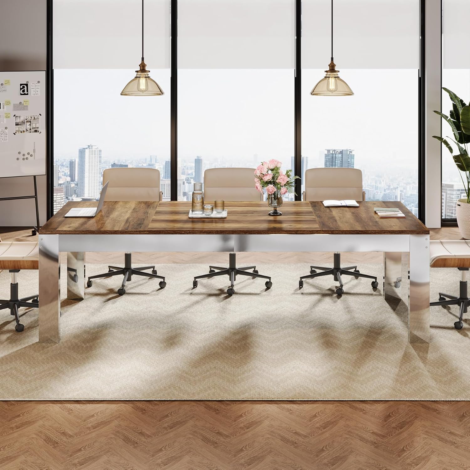 6.5FT Conference Table, 78" Executive Desk with Mirrored Metal Legs for 8 - 10 Tribesigns