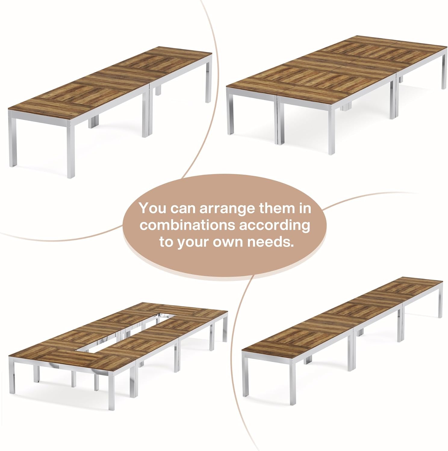 6.5FT Conference Table, 78" Executive Desk with Mirrored Metal Legs for 8 - 10 Tribesigns