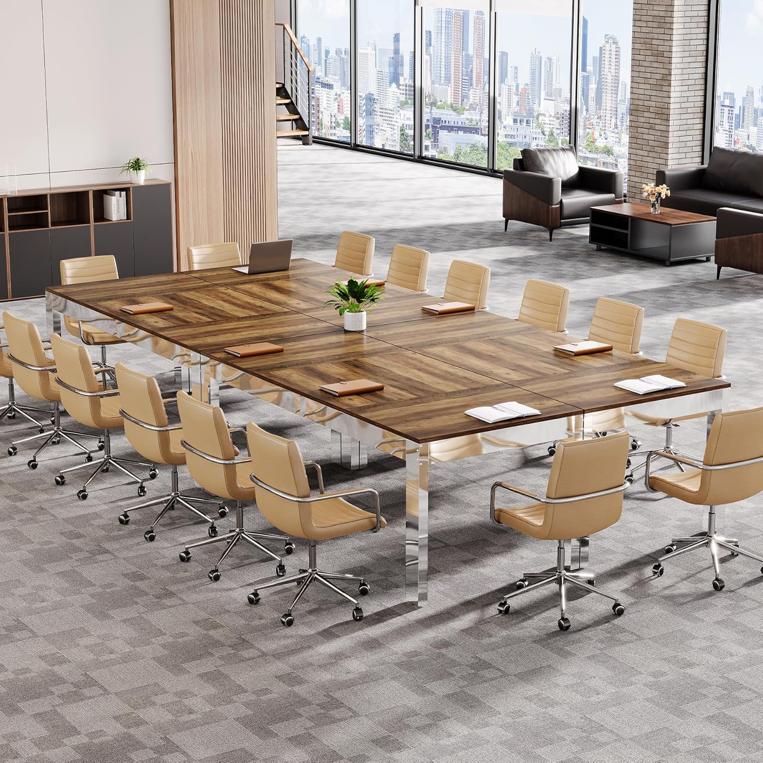 6.5FT Conference Table, 78" Executive Desk with Mirrored Metal Legs for 8 - 10 Tribesigns
