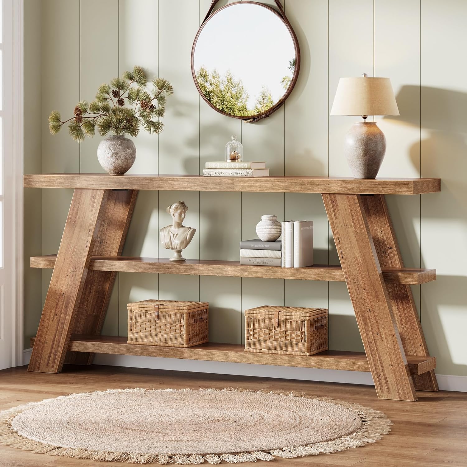 70.9"Console Table, 3 - Tier Narrow Sofa Table Farmhouse Foyer Table Tribesigns