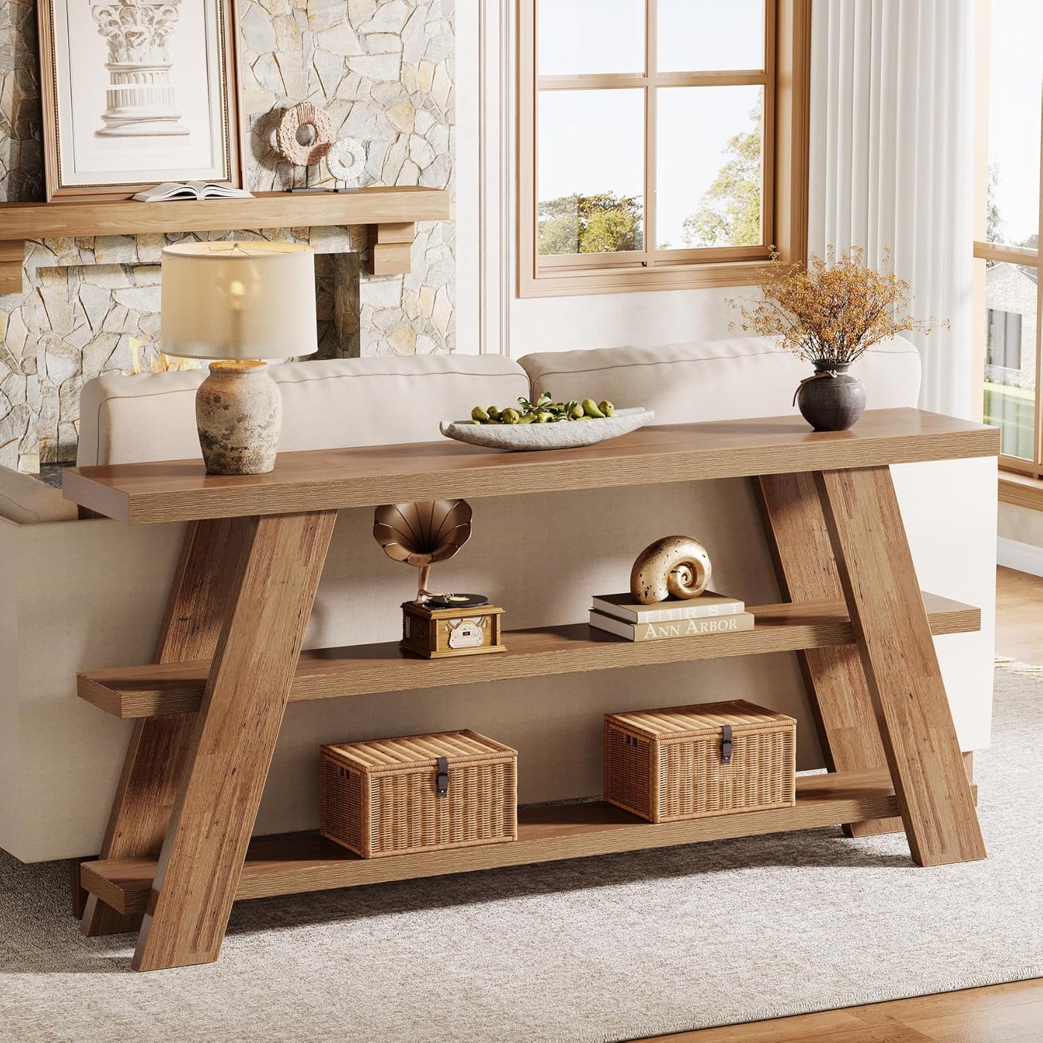 70.9"Console Table, 3 - Tier Narrow Sofa Table Farmhouse Foyer Table Tribesigns