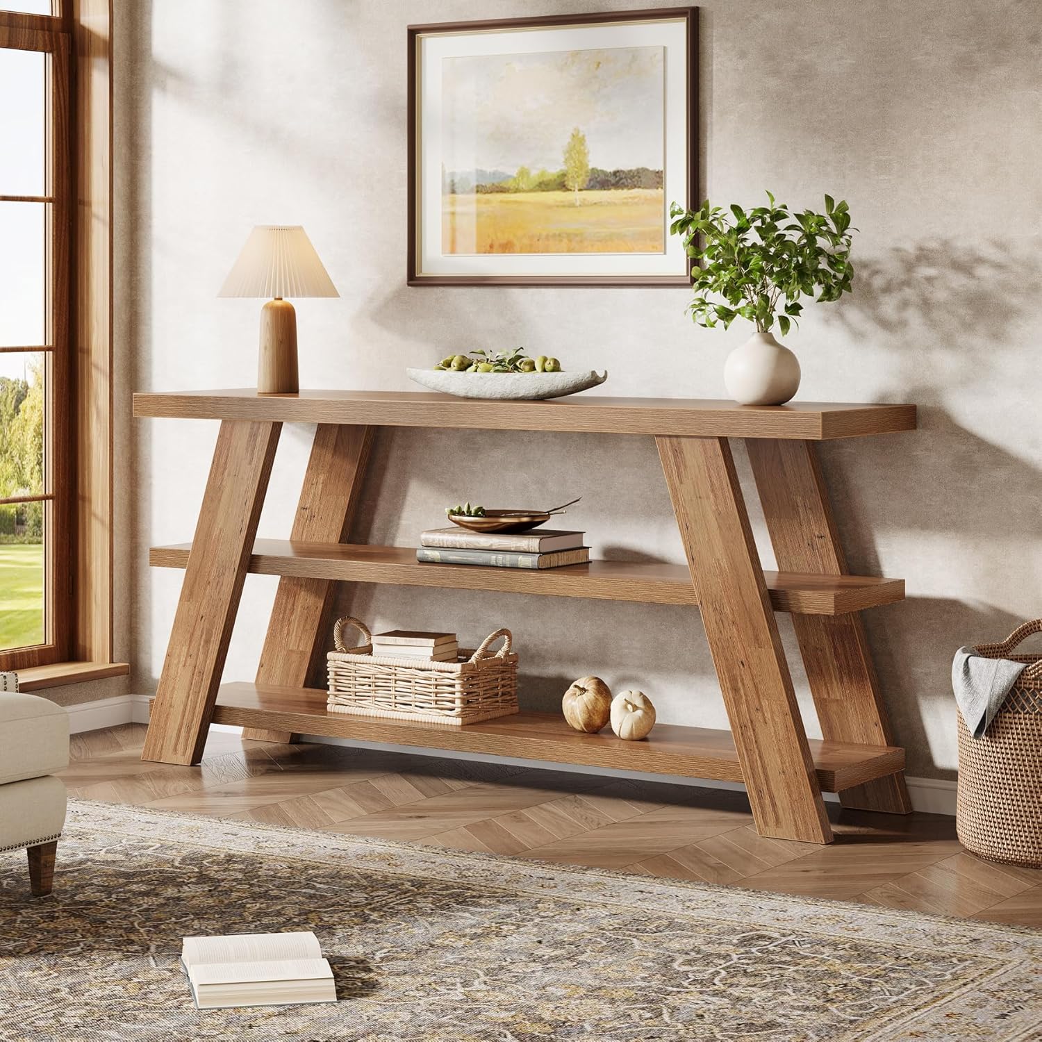 70.9"Console Table, 3 - Tier Narrow Sofa Table Farmhouse Foyer Table Tribesigns