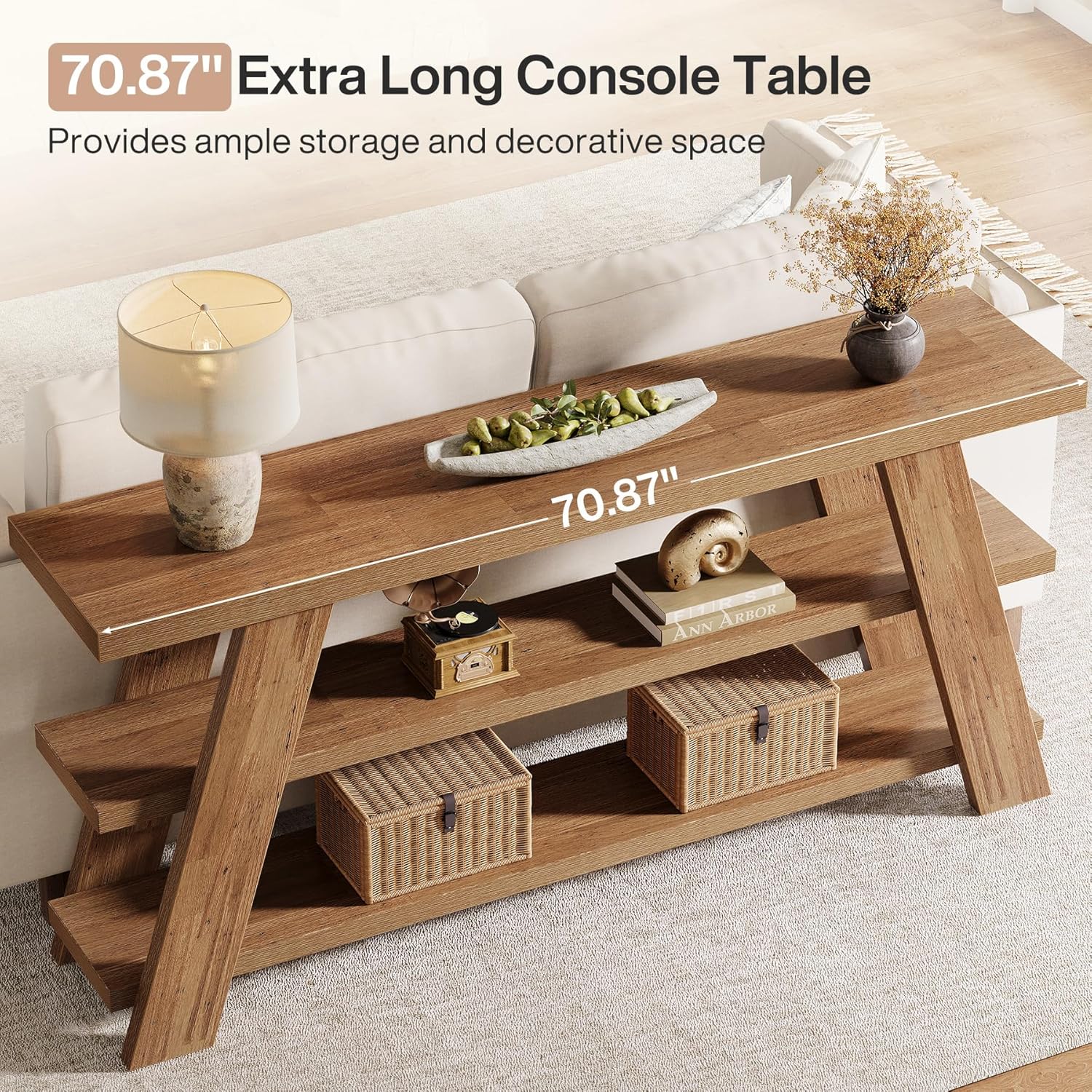 70.9"Console Table, 3 - Tier Narrow Sofa Table Farmhouse Foyer Table Tribesigns
