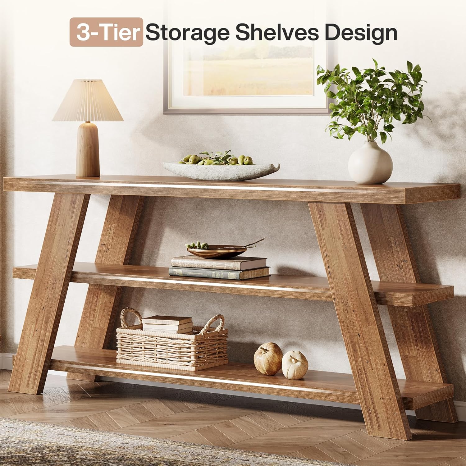 70.9"Console Table, 3 - Tier Narrow Sofa Table Farmhouse Foyer Table Tribesigns