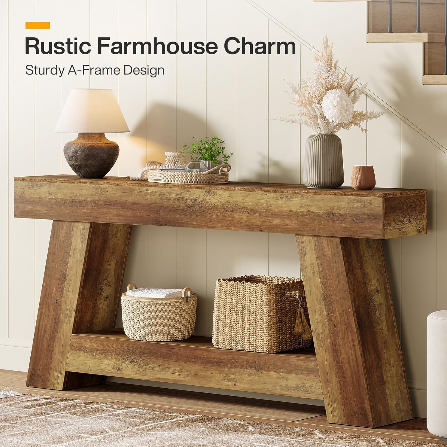 70.87" Console Table, Farmhouse 2 - Tier Sofa Table with Open Storage Shelf Tribesigns