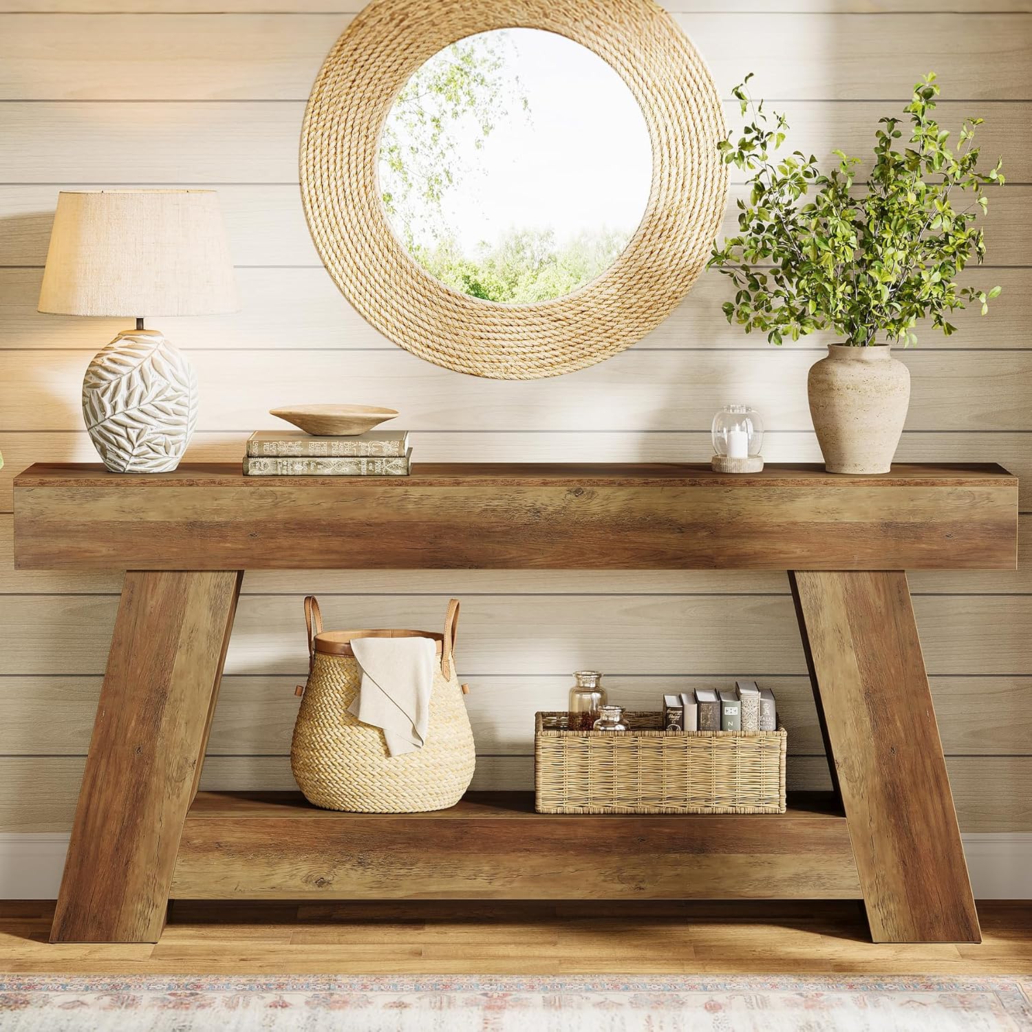 70.87" Console Table, Farmhouse 2 - Tier Sofa Table with Open Storage Shelf Tribesigns