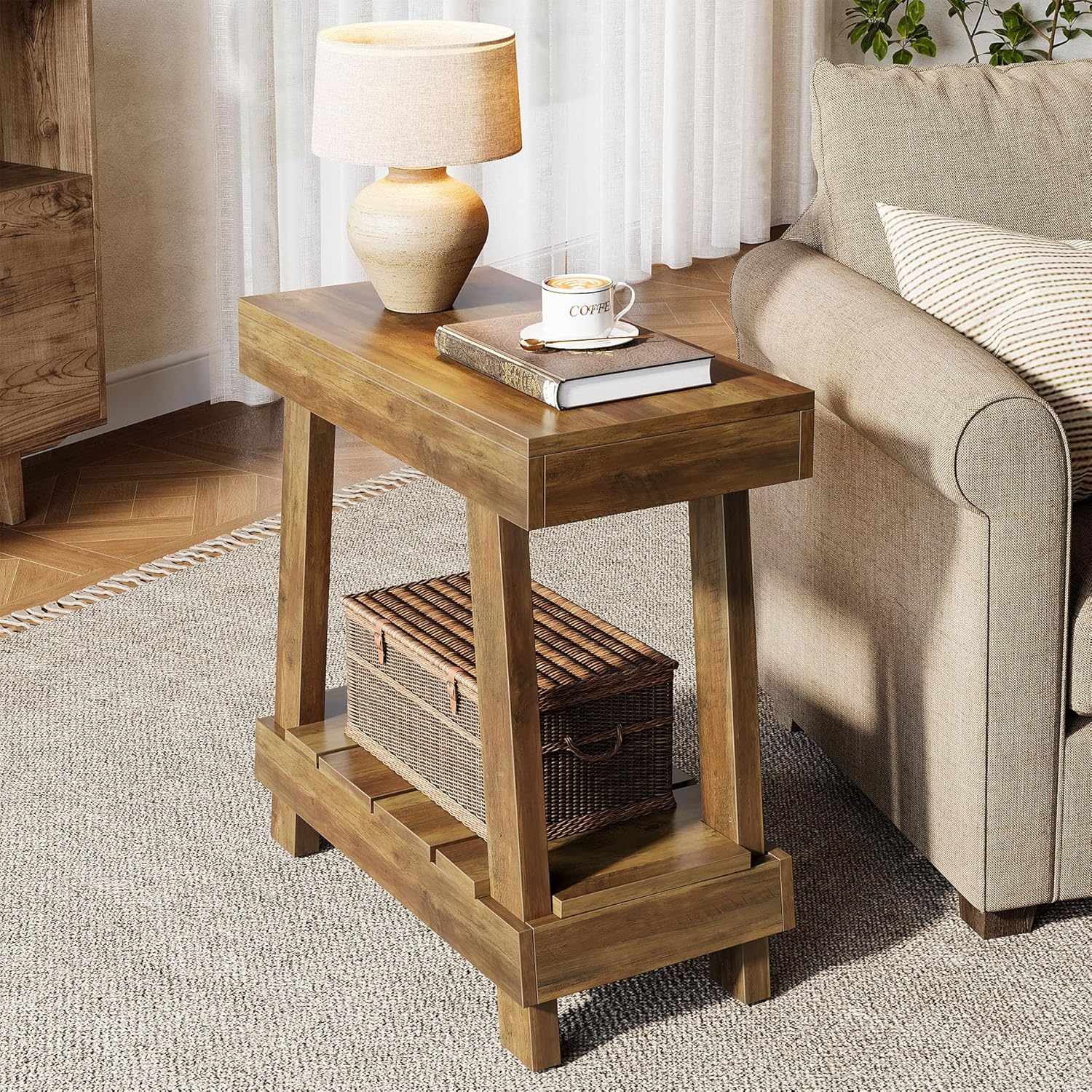 23.6" End Table, Side Table with 2 - Tier Storage Shelf Tribesigns