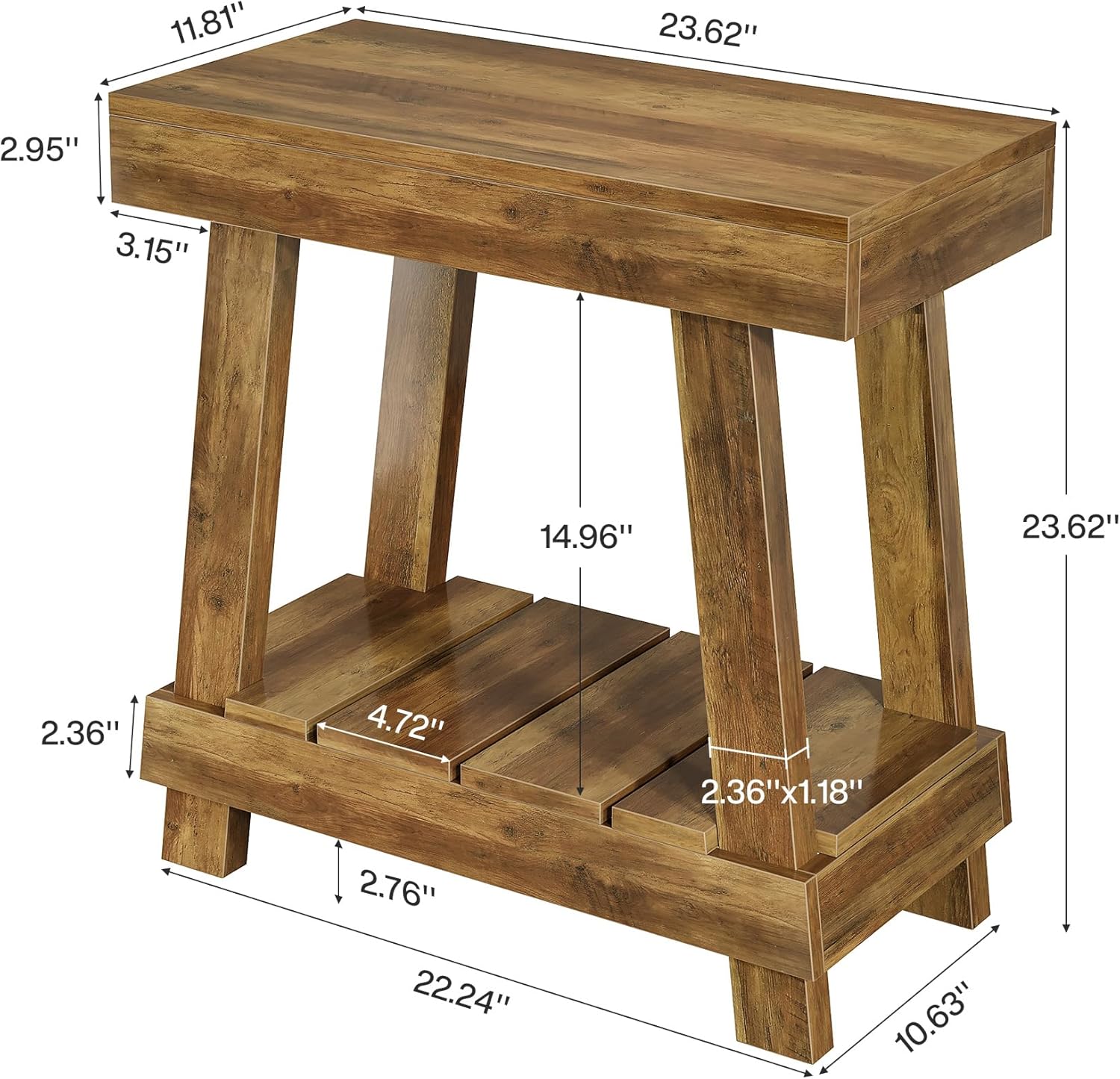 23.6" End Table, Side Table with 2 - Tier Storage Shelf Tribesigns