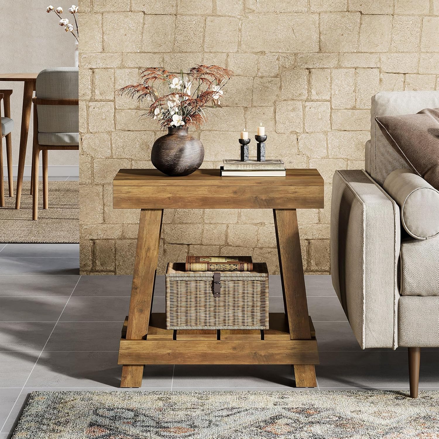 23.6" End Table, Side Table with 2 - Tier Storage Shelf Tribesigns