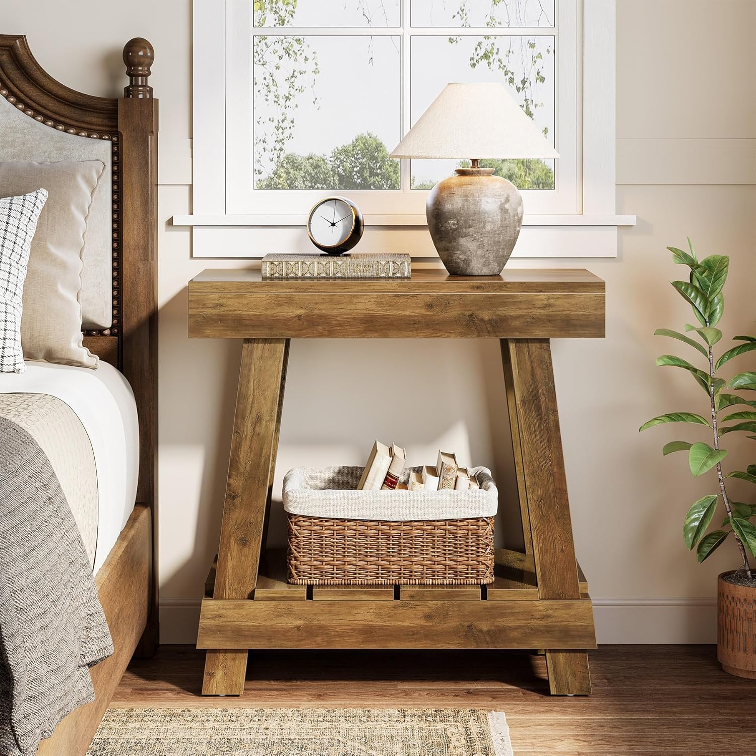 23.6" End Table, Side Table with 2 - Tier Storage Shelf Tribesigns