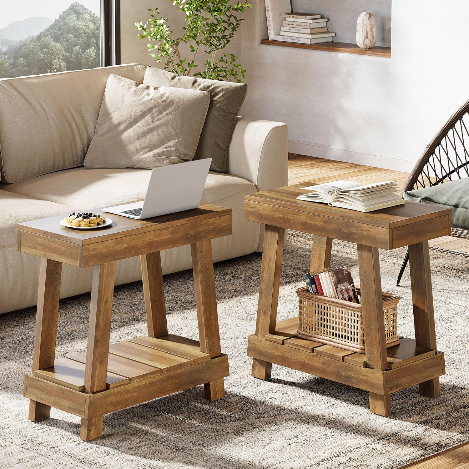 23.6" End Table, Side Table with 2 - Tier Storage Shelf Tribesigns