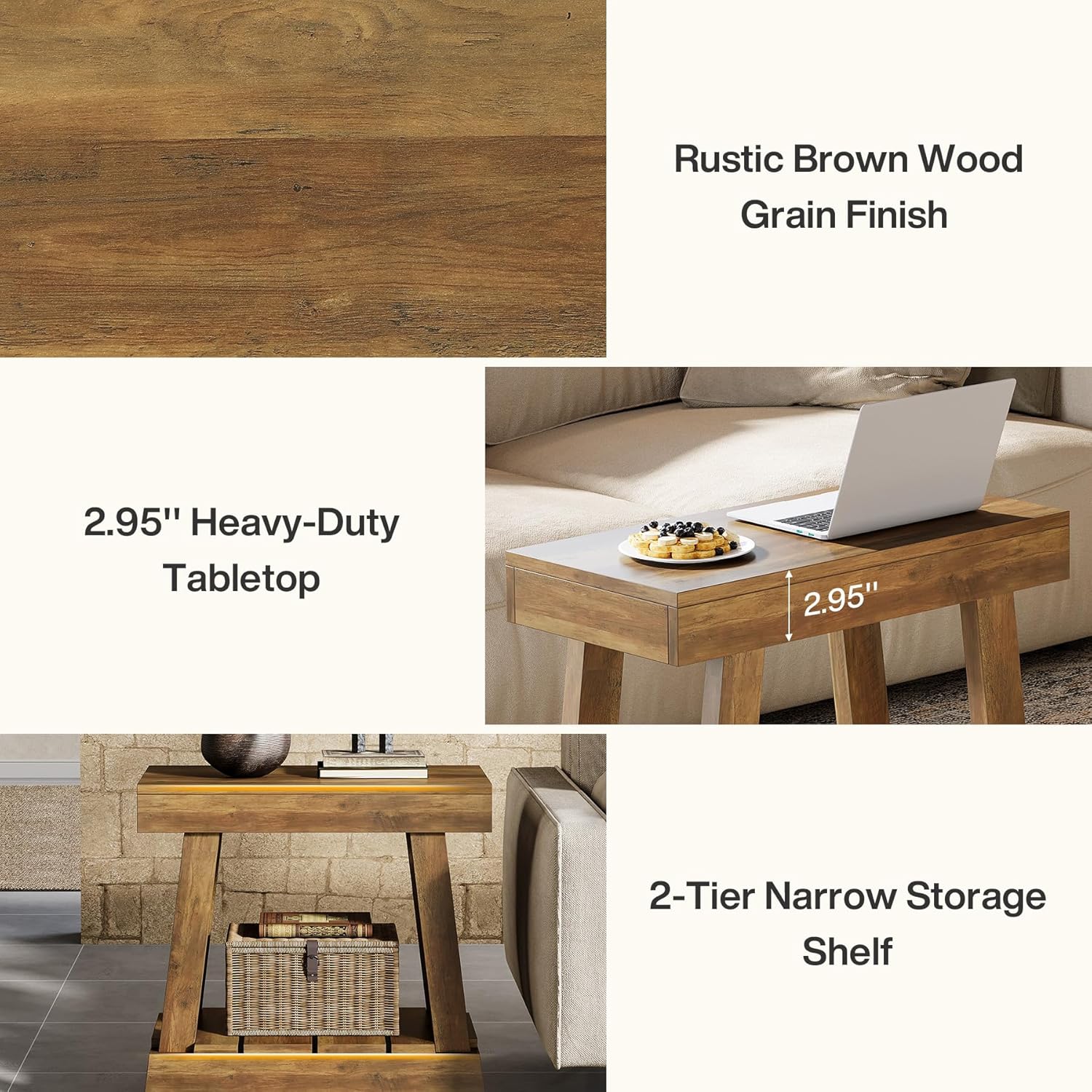 23.6" End Table, Side Table with 2 - Tier Storage Shelf Tribesigns