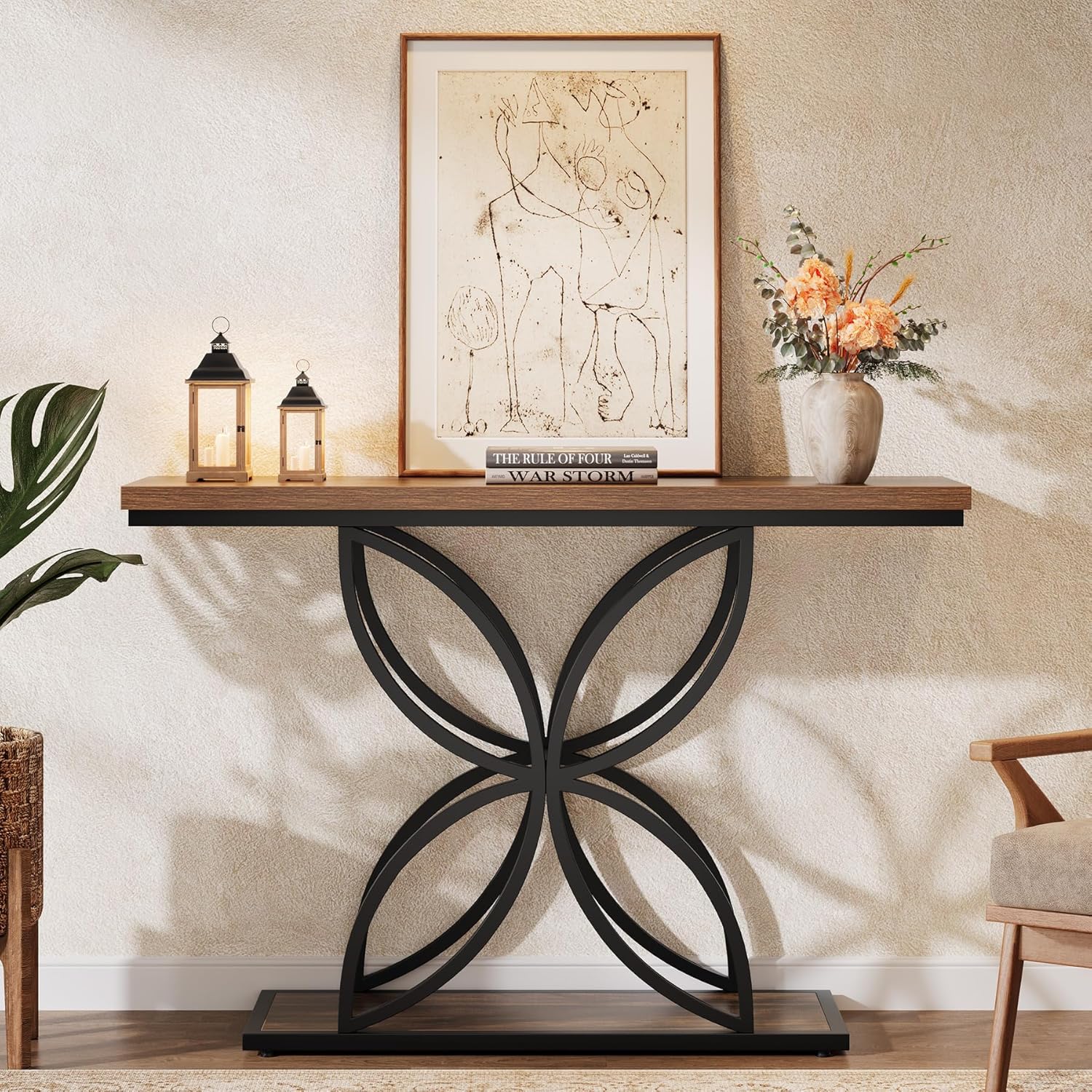 47.2" Console Table, Narrow Sofa Table Foyer Table with Unique Butterfly Metal Base Tribesigns