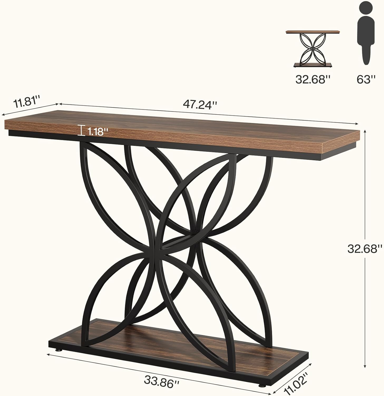 47.2" Console Table, Narrow Sofa Table Foyer Table with Unique Butterfly Metal Base Tribesigns
