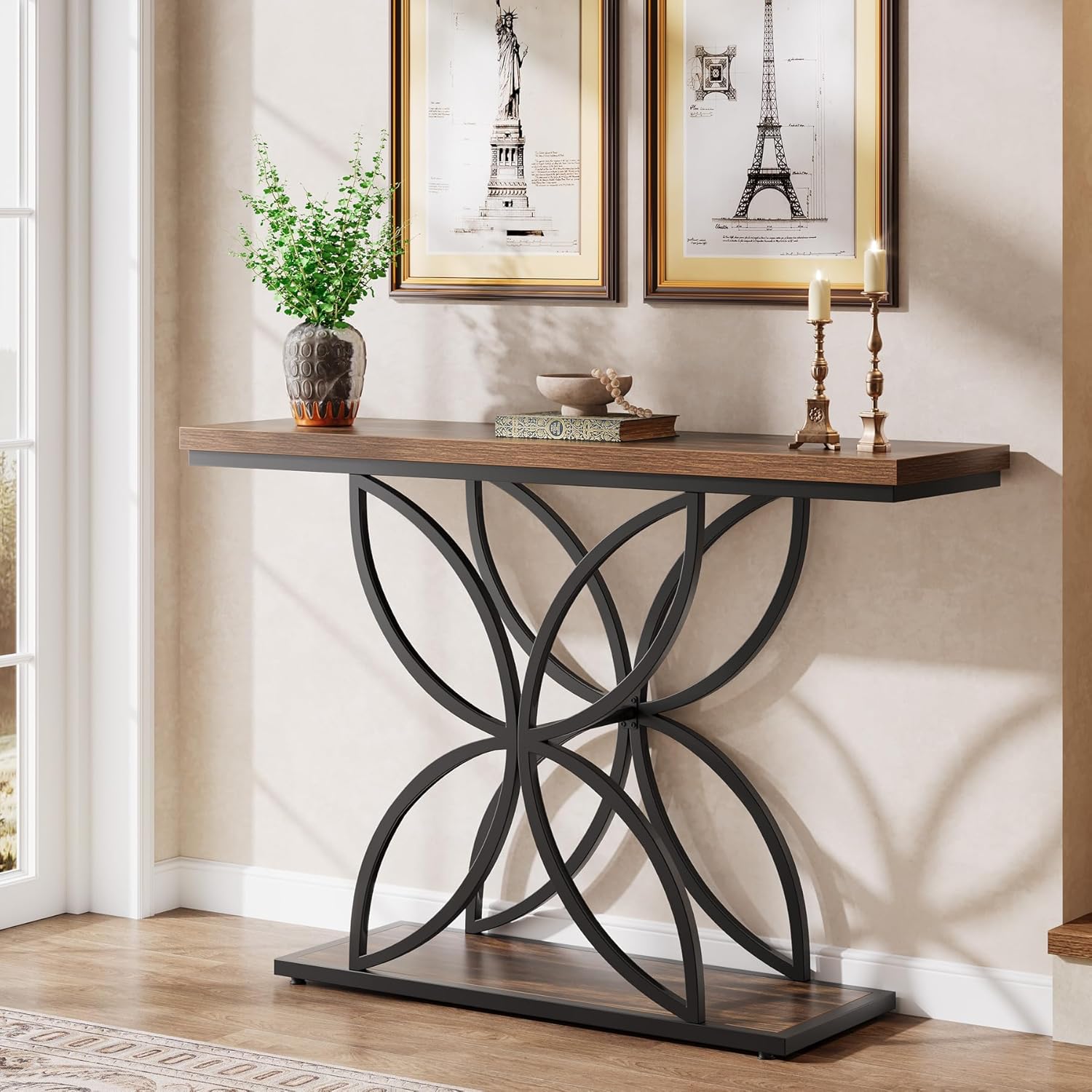 47.2" Console Table, Narrow Sofa Table Foyer Table with Unique Butterfly Metal Base Tribesigns