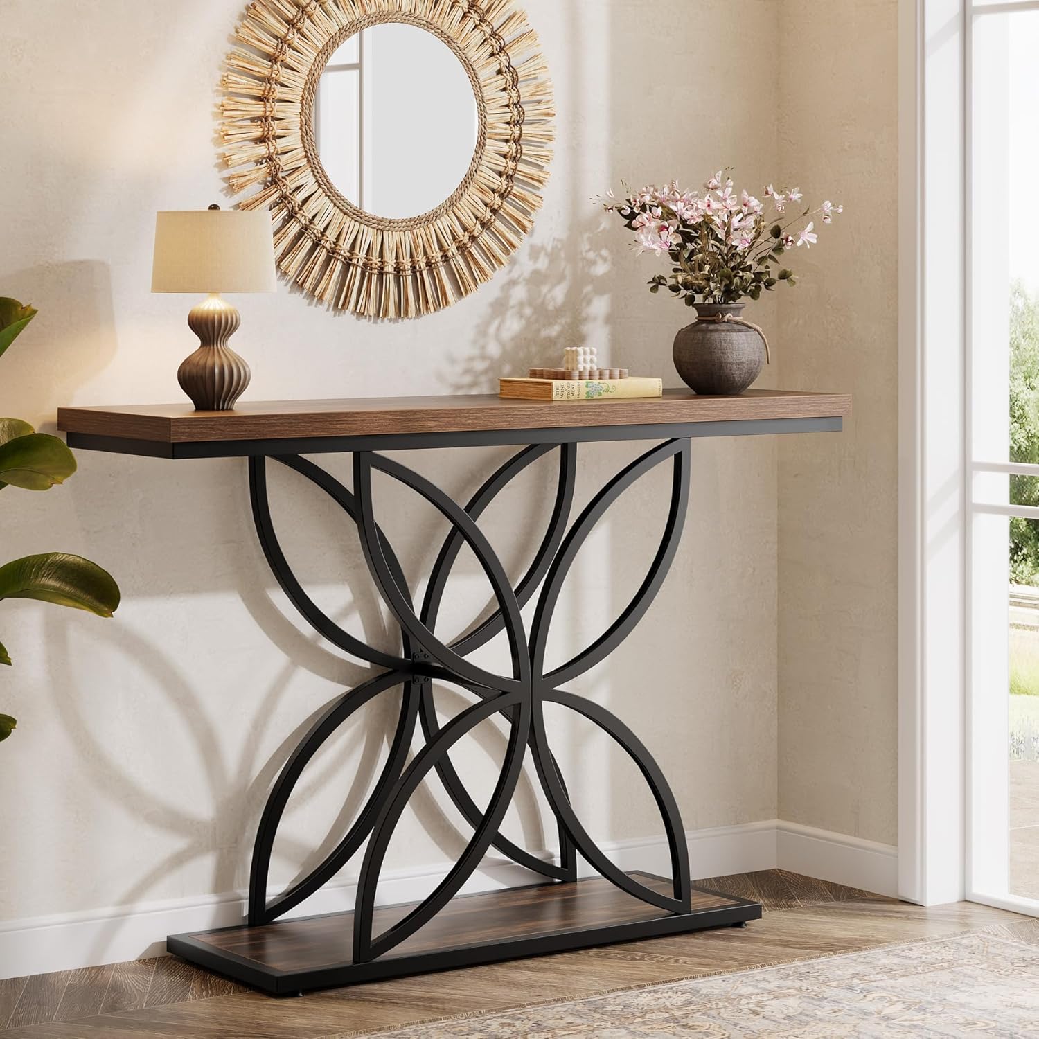 47.2" Console Table, Narrow Sofa Table Foyer Table with Unique Butterfly Metal Base Tribesigns