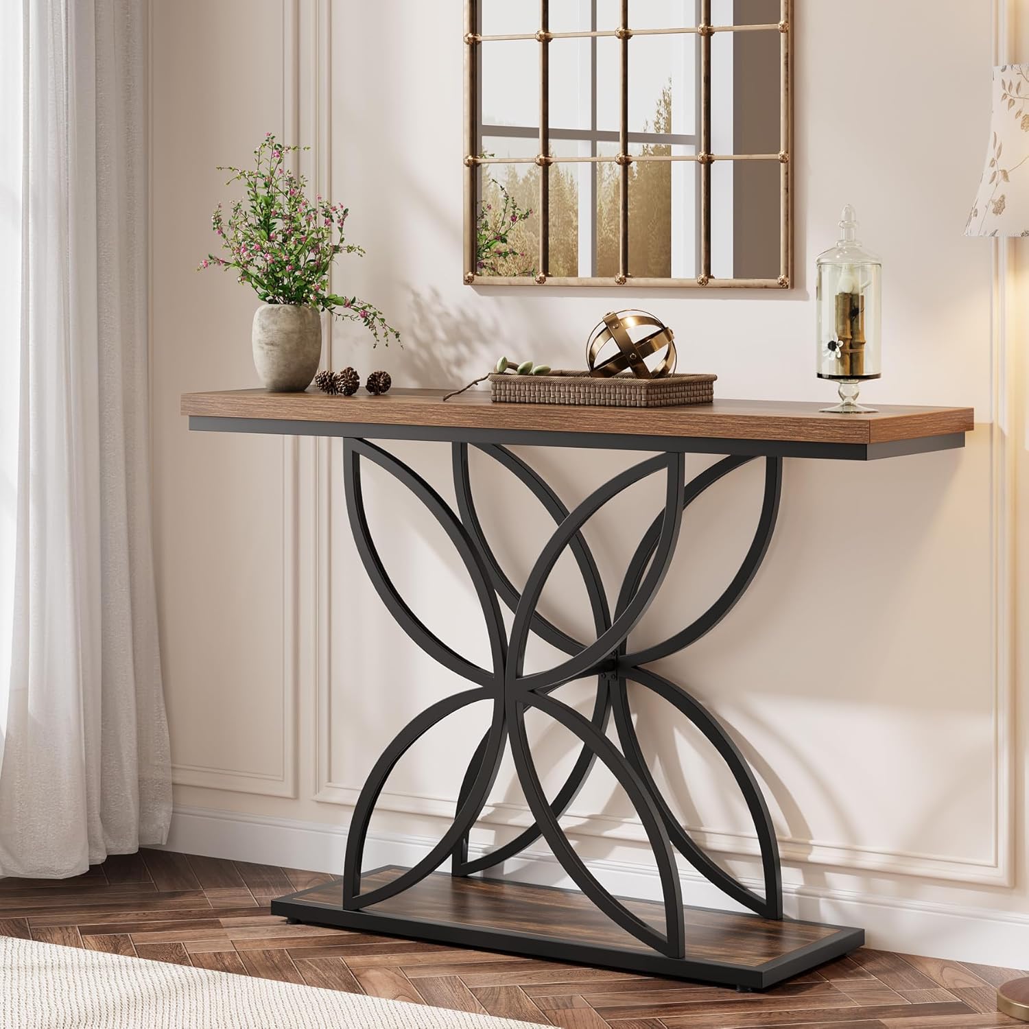 47.2" Console Table, Narrow Sofa Table Foyer Table with Unique Butterfly Metal Base Tribesigns