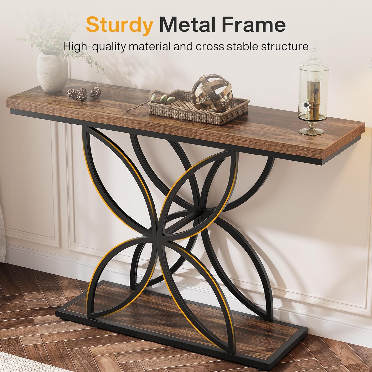 47.2" Console Table, Narrow Sofa Table Foyer Table with Unique Butterfly Metal Base Tribesigns