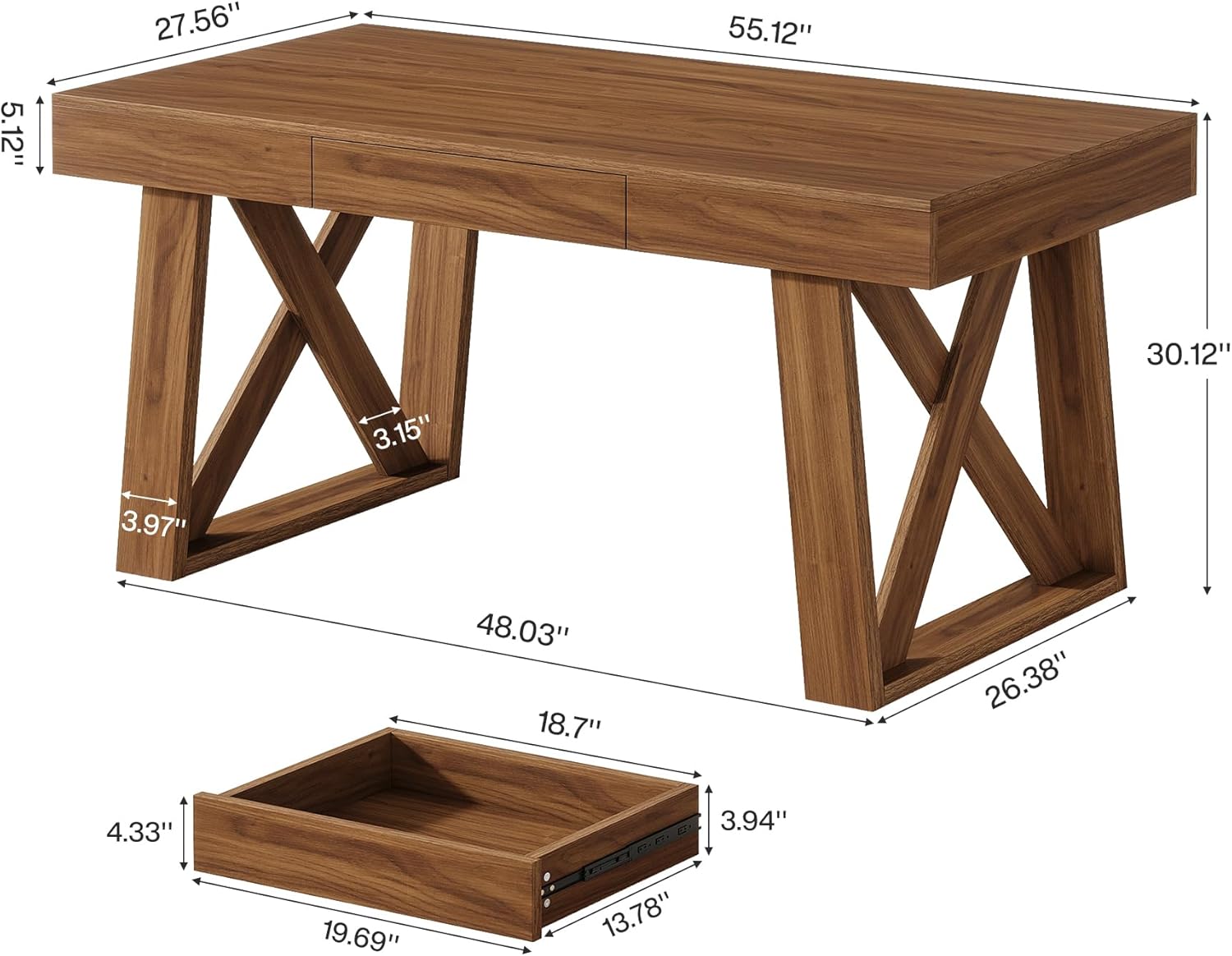 55" Executive Desk, Modern Computer Office Desk with Drawer Tribesigns
