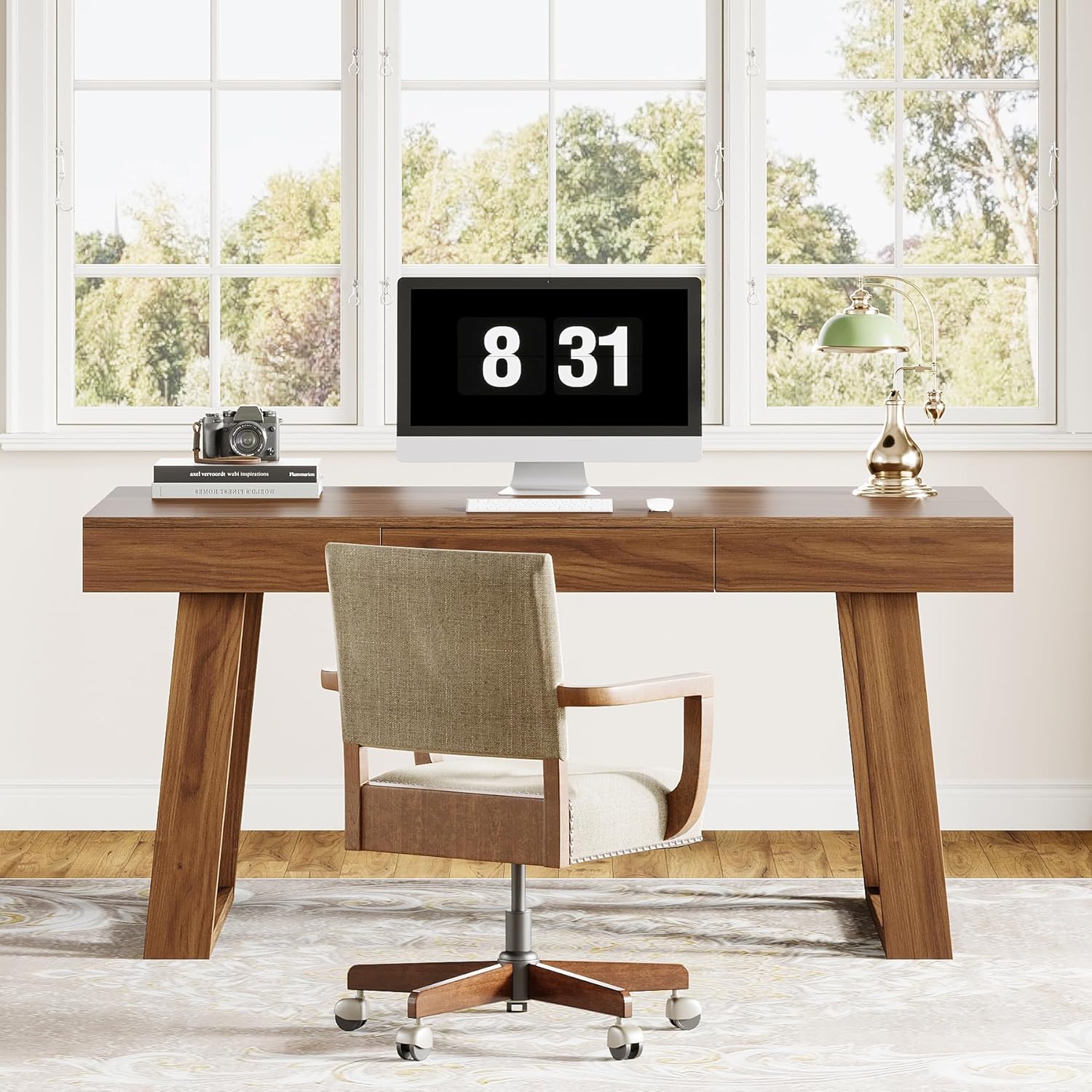 55" Executive Desk, Modern Computer Office Desk with Drawer Tribesigns