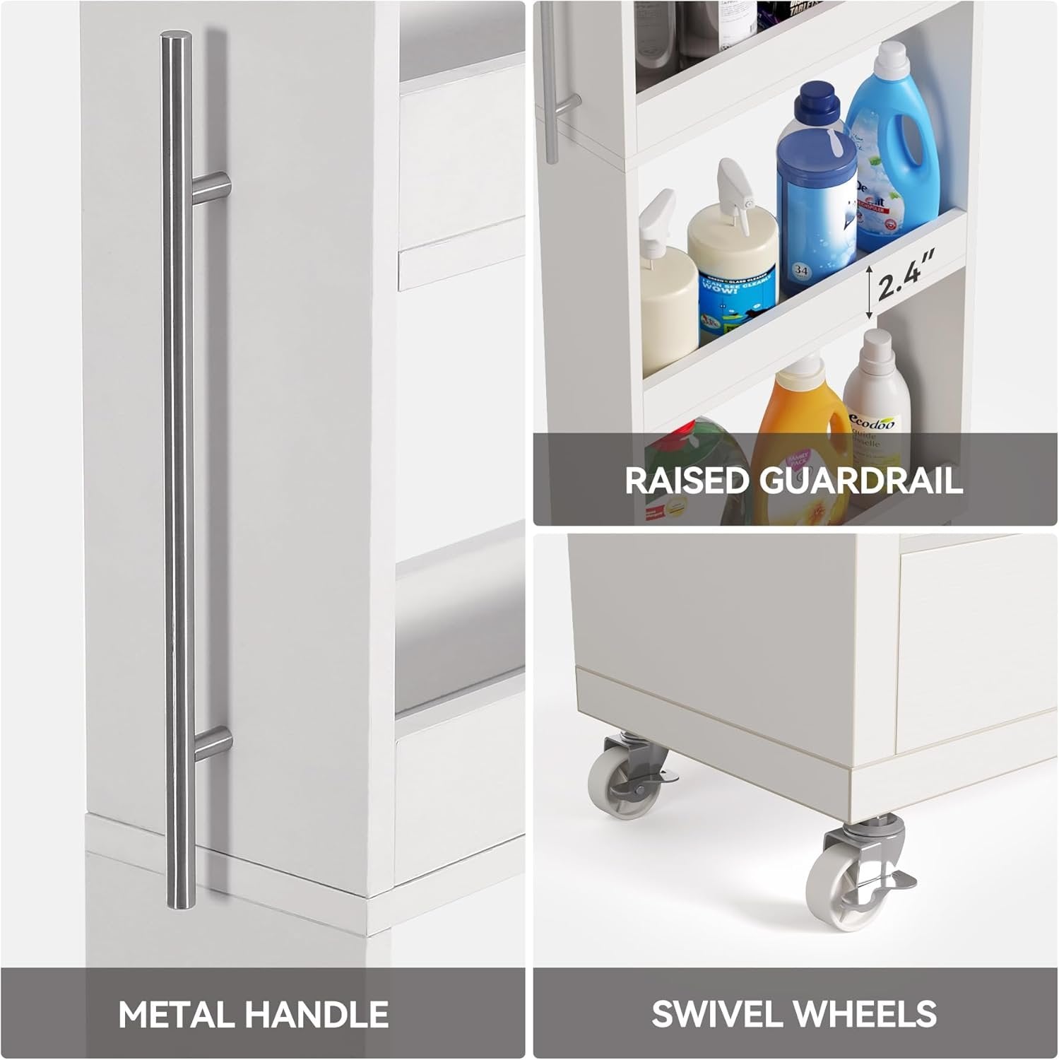 63" Utility Cart on Wheels, 5-Tier Narrow Mobile Shelf Organizer