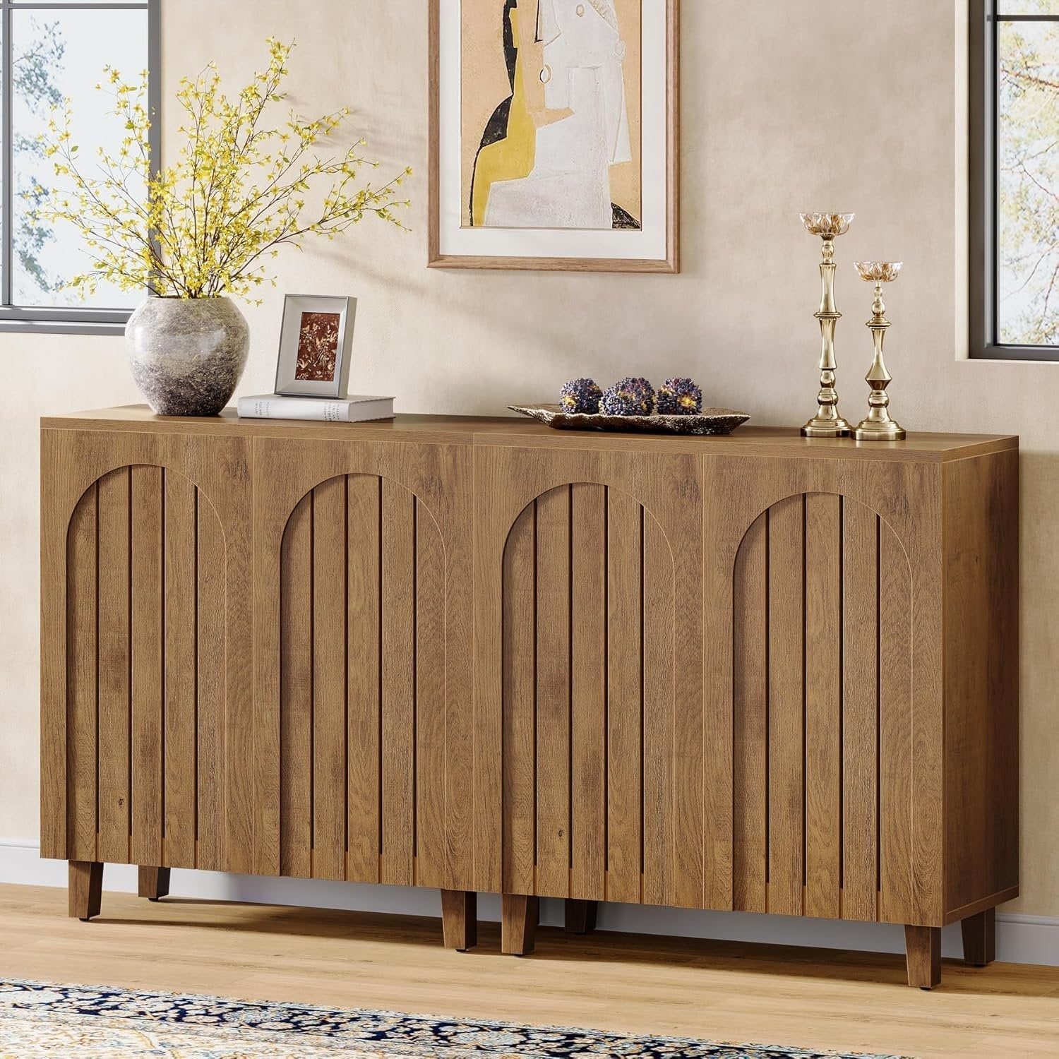Sideboard Buffet Cabinet Set of 2, 63" Accent Cabinet with Shutter Doors