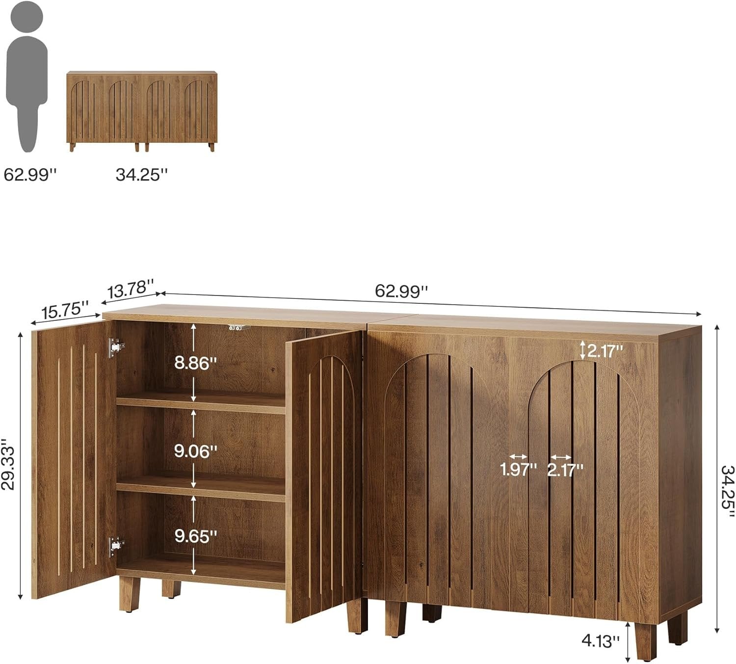 Sideboard Buffet Cabinet Set of 2, 63" Accent Cabinet with Shutter Doors