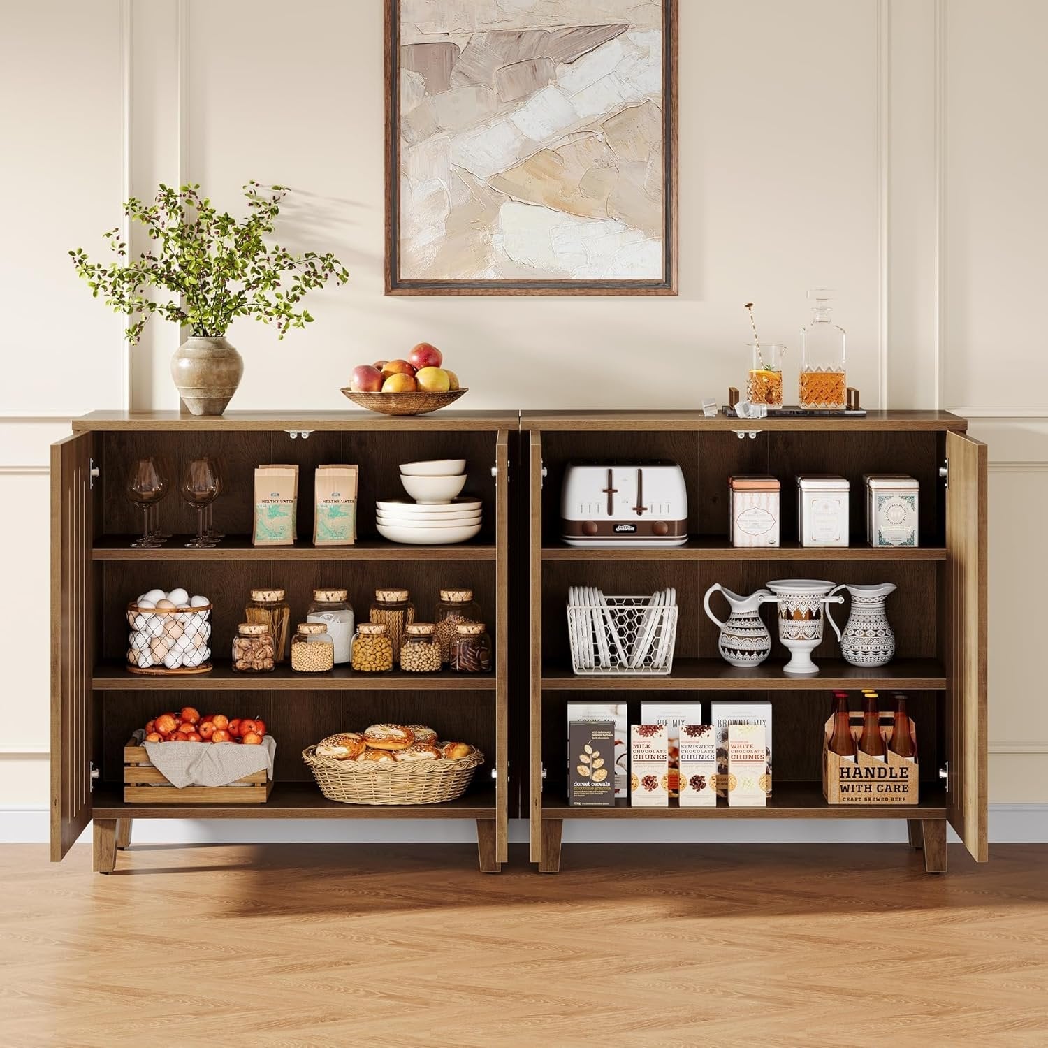 Sideboard Buffet Cabinet Set of 2, 63" Accent Cabinet with Shutter Doors