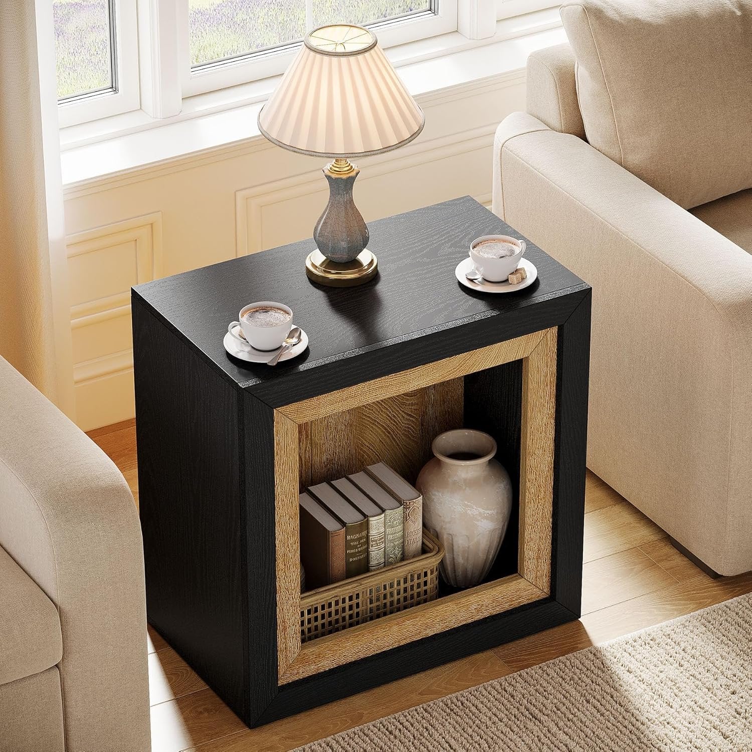 Modern End Table, Rectangle Side Table with Frame-Inspired Design