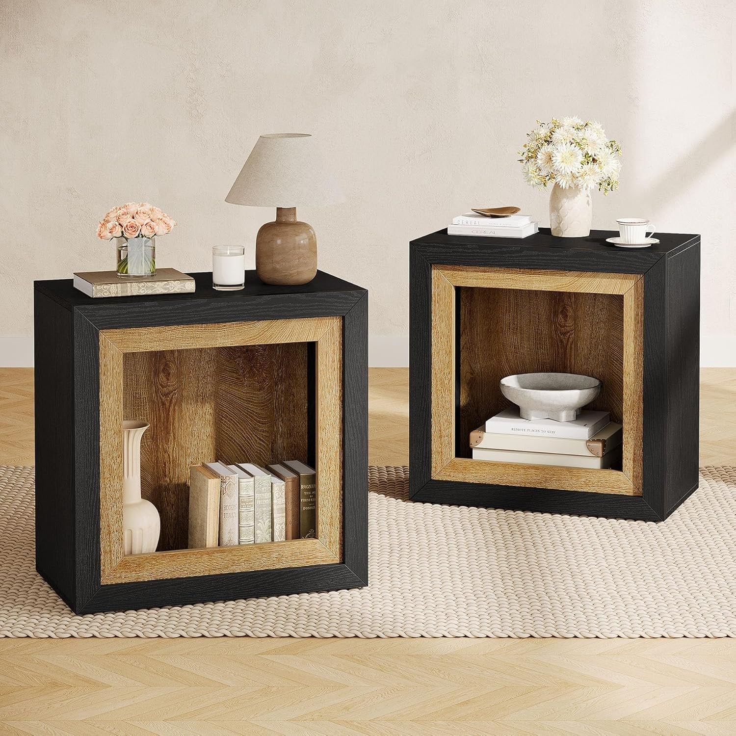 Modern End Table, Rectangle Side Table with Frame-Inspired Design