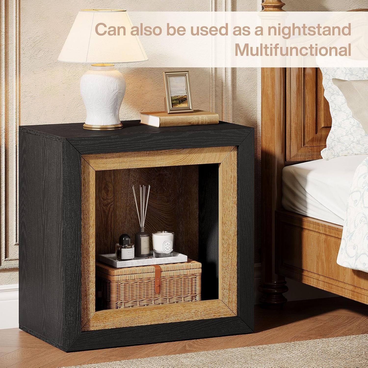 Modern End Table, Rectangle Side Table with Frame-Inspired Design