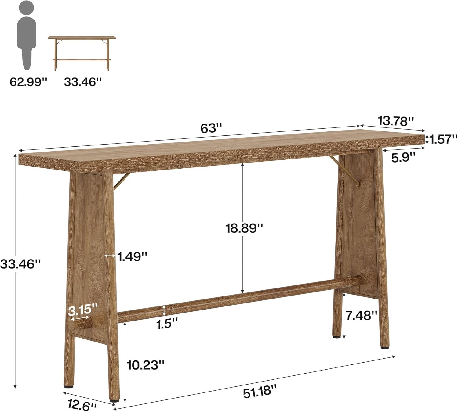 63" Console Table, Modern Entryway Sofa Table with Metal Legs