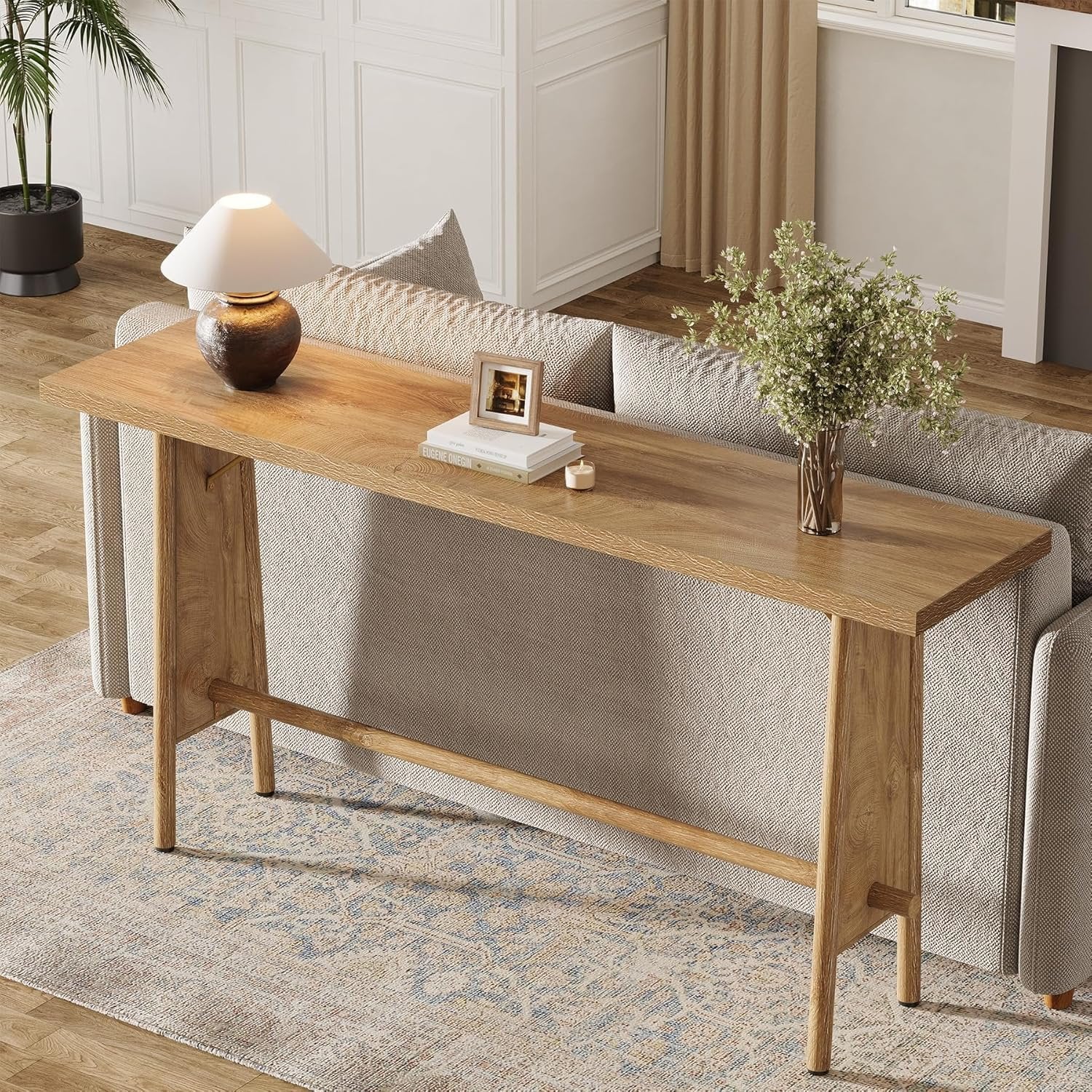 63" Console Table, Modern Entryway Sofa Table with Metal Legs