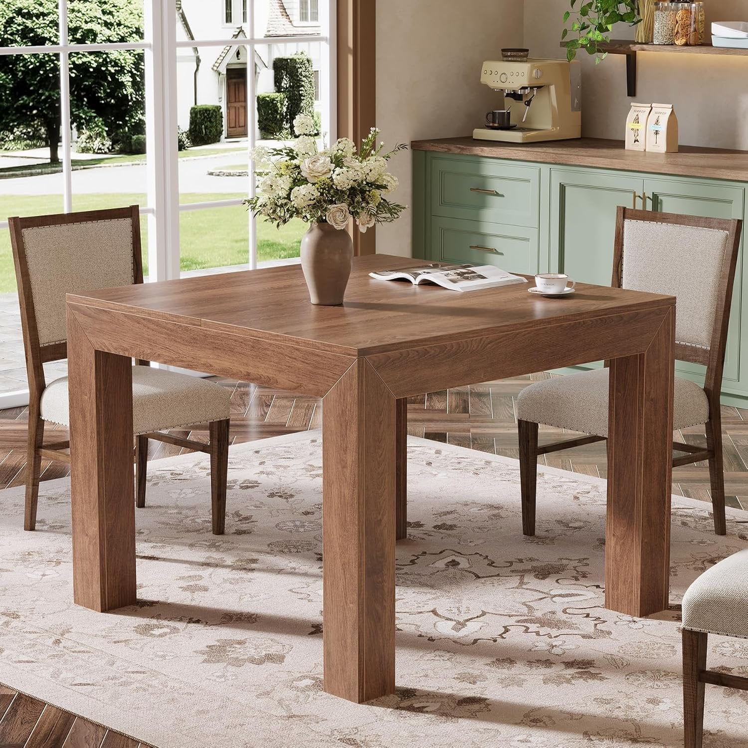Square Dining Table for 4, 39.4" Kitchen Table with Robust Legs