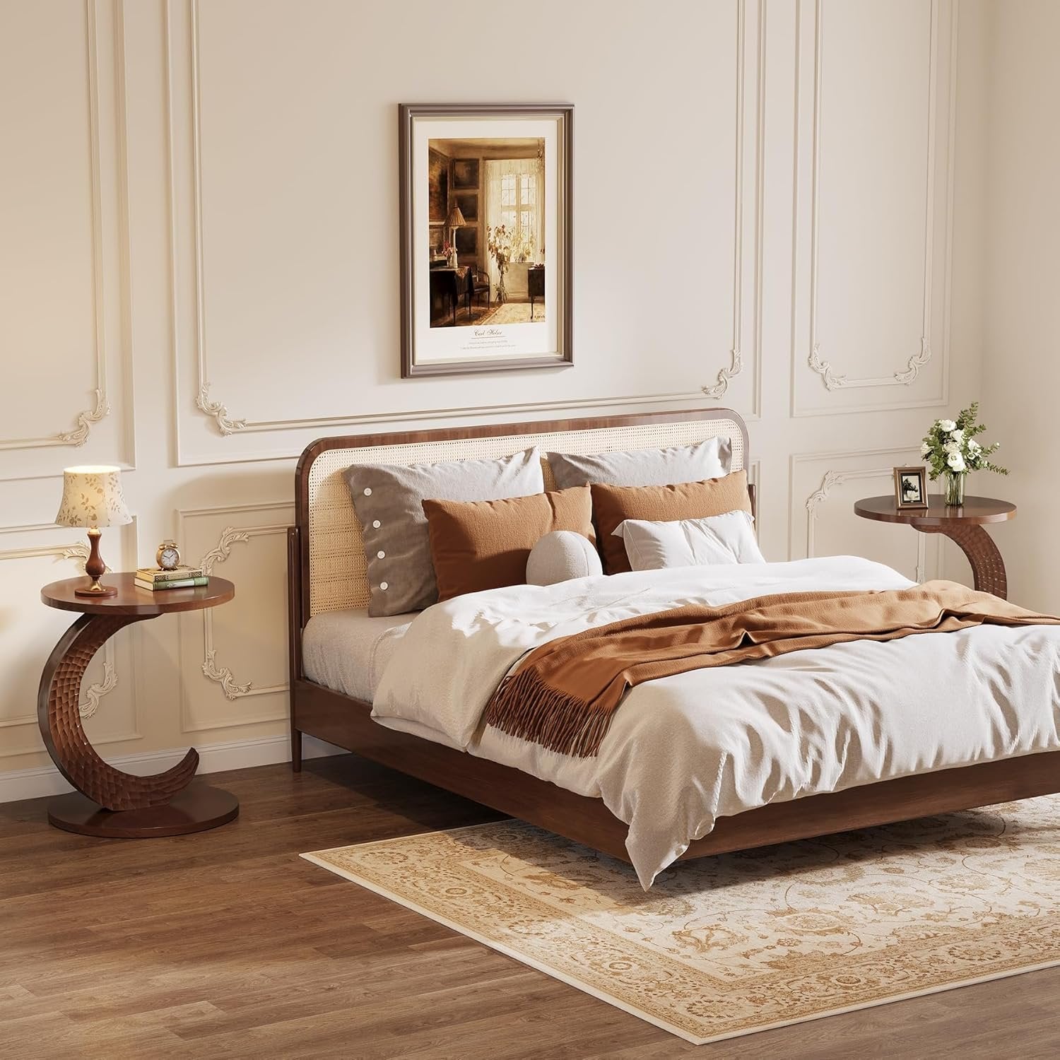 C-Shaped End Table, Sofa Side Table with Carving Texture