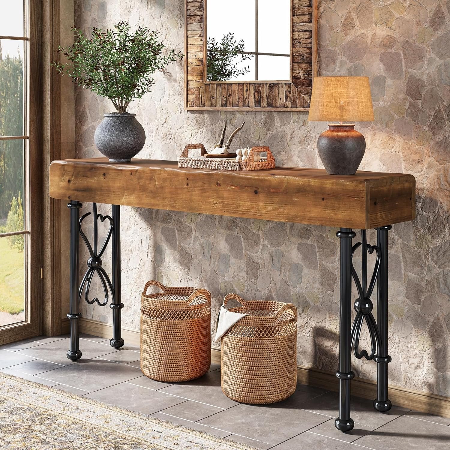 55" Console Table, Farmhouse Entryway Sofa Table for Hallway