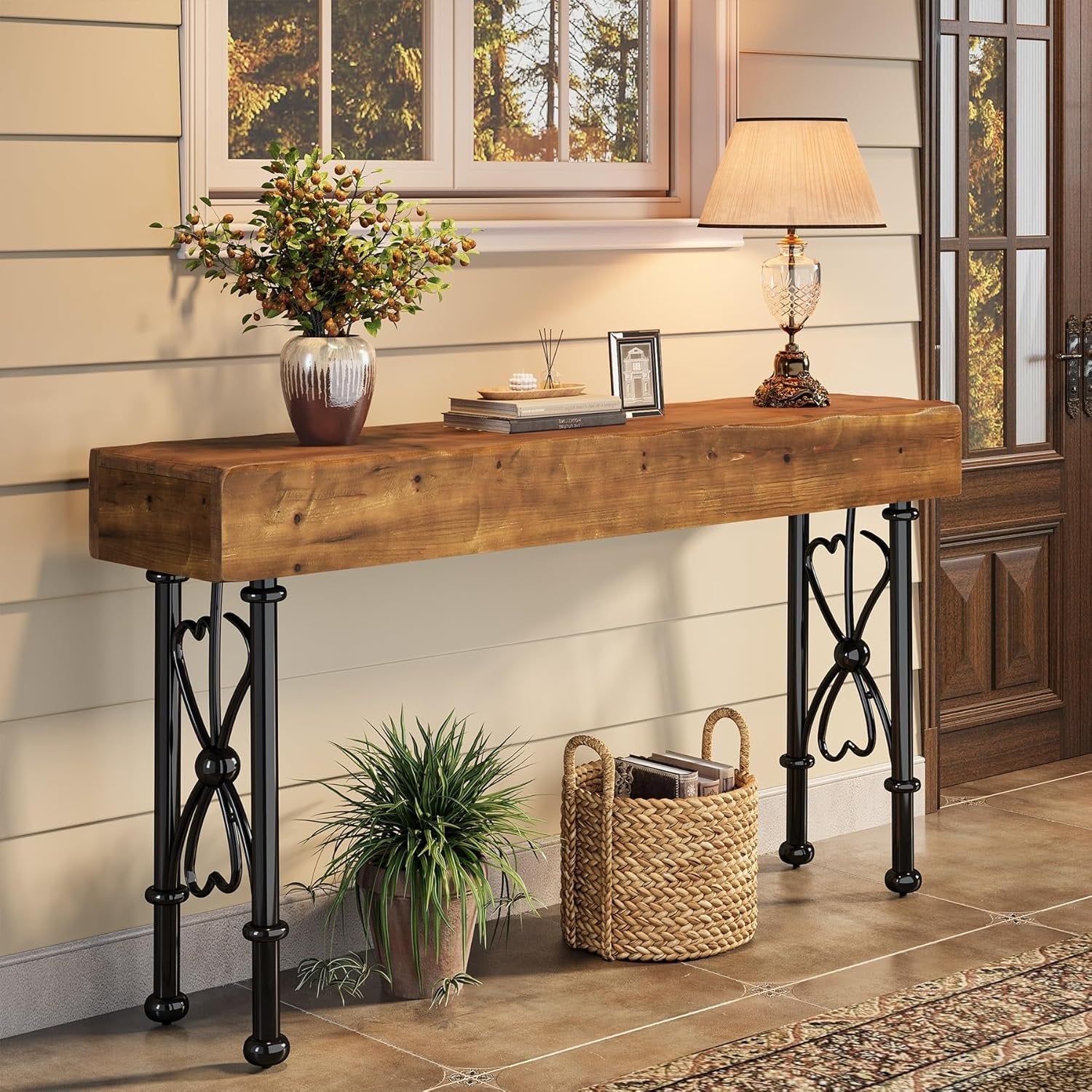 55" Console Table, Farmhouse Entryway Sofa Table for Hallway