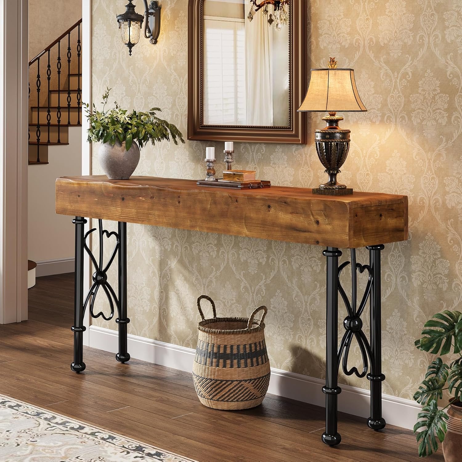 55" Console Table, Farmhouse Entryway Sofa Table for Hallway