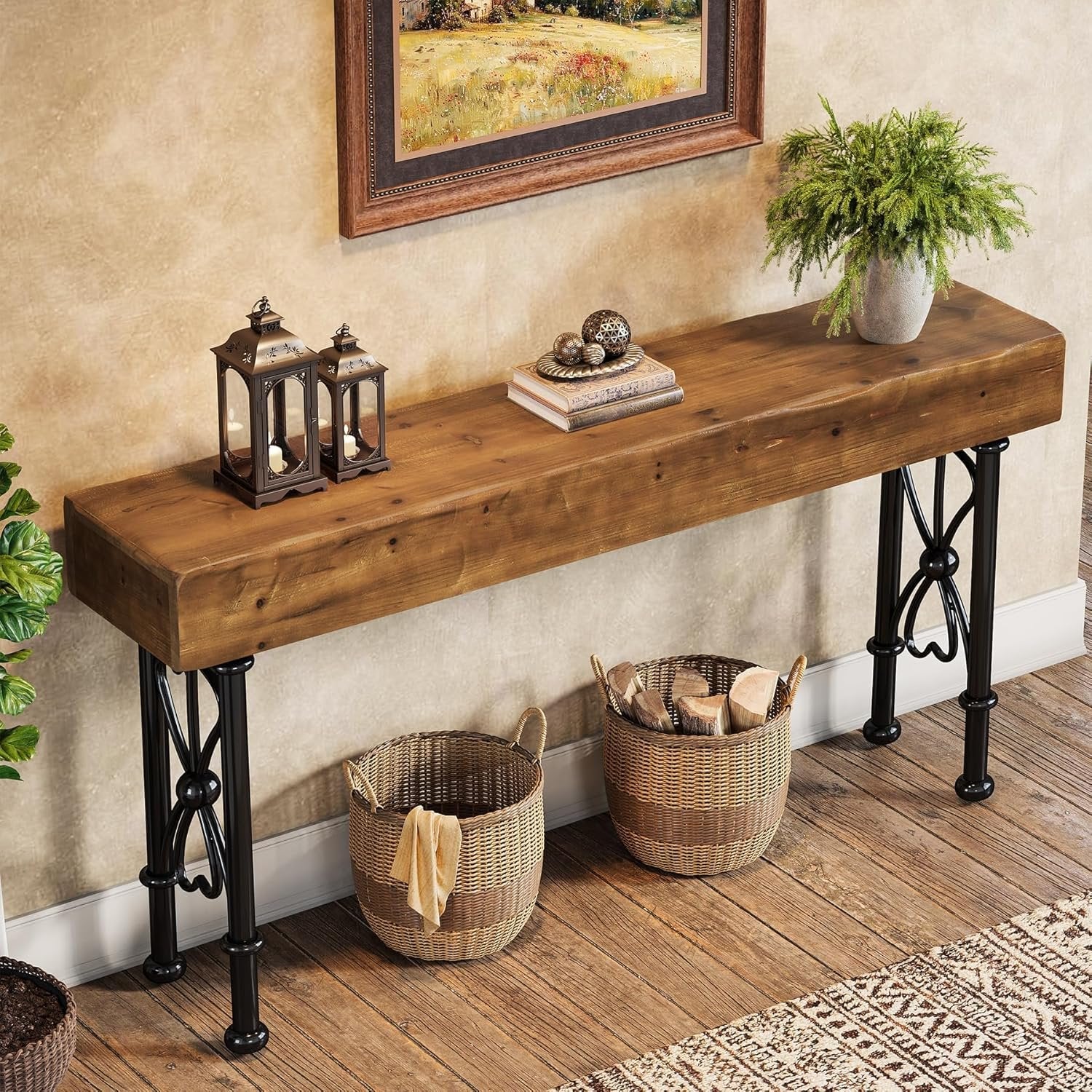 55" Console Table, Farmhouse Entryway Sofa Table for Hallway