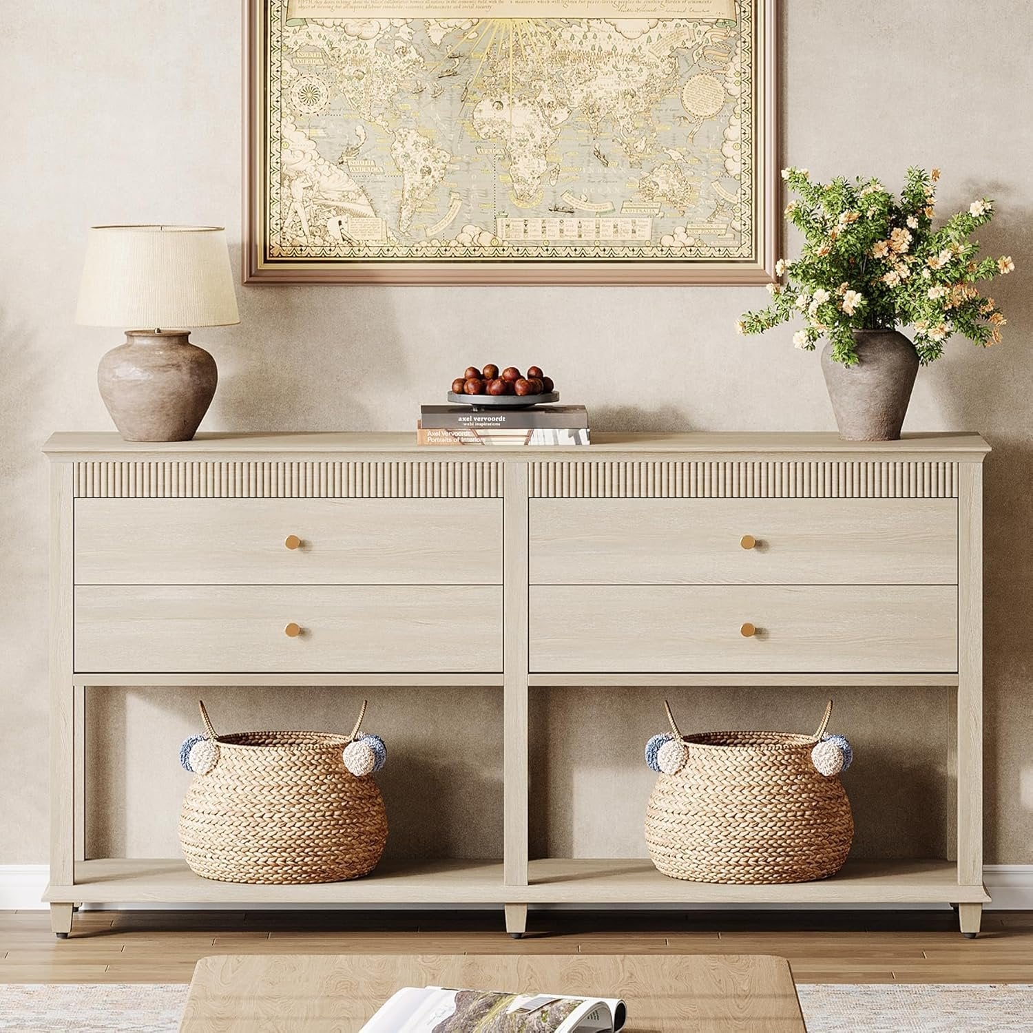 63" Buffet Sideboard, Large Coffee Cabinet with 4 Drawers & Storage Shelf