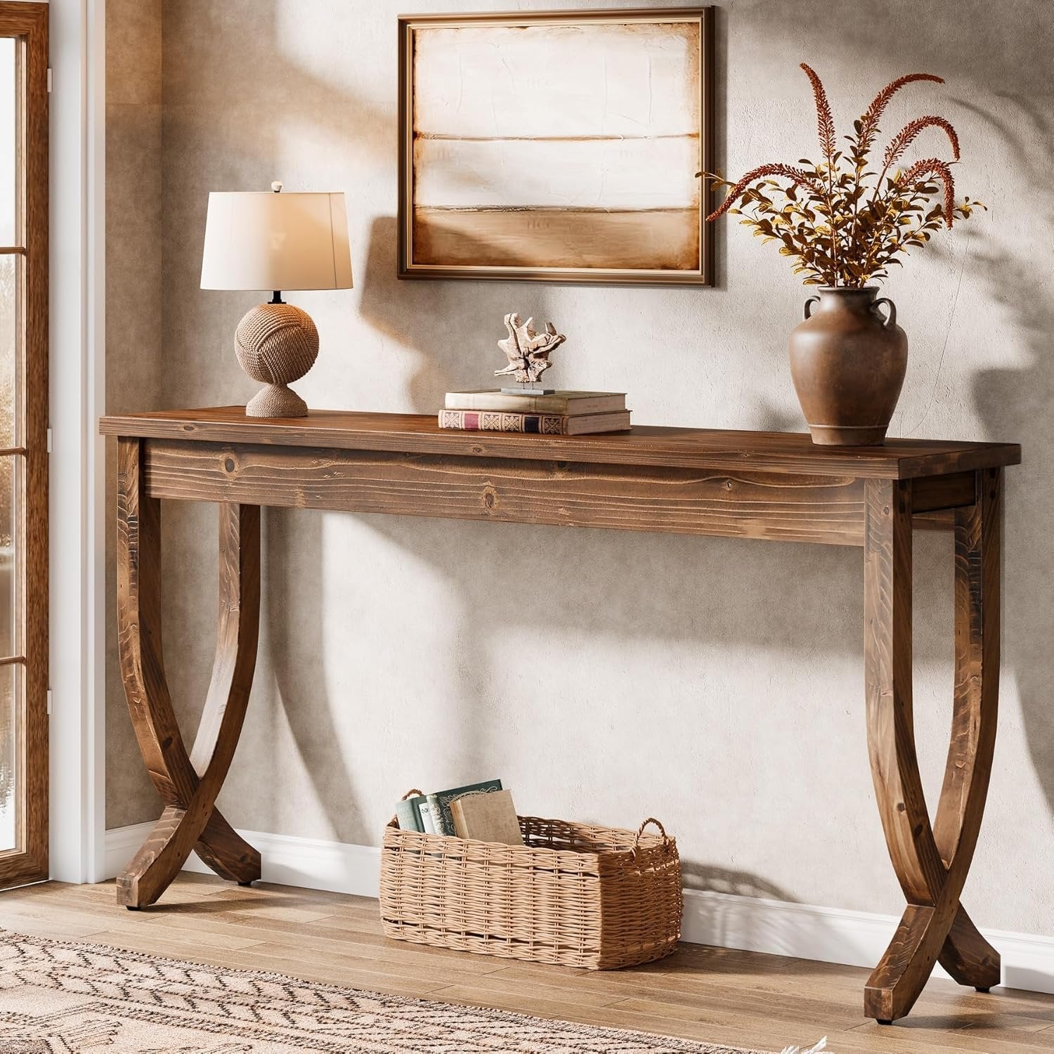 63" Solid Wood Console Table, Farmhouse Entryway Table for Living Room