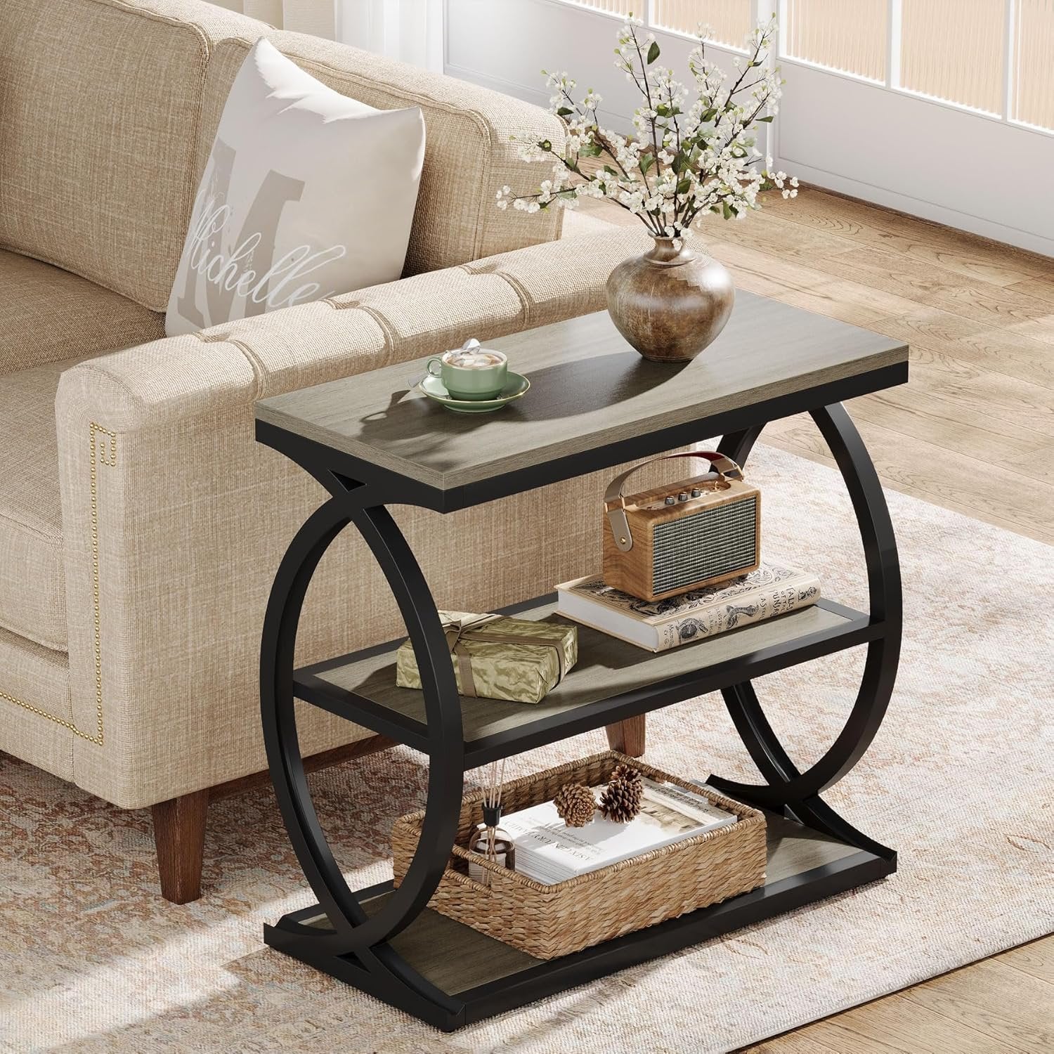 23.6" End Table, Narrow 3-Tier Side Table Nightstand for Living Room