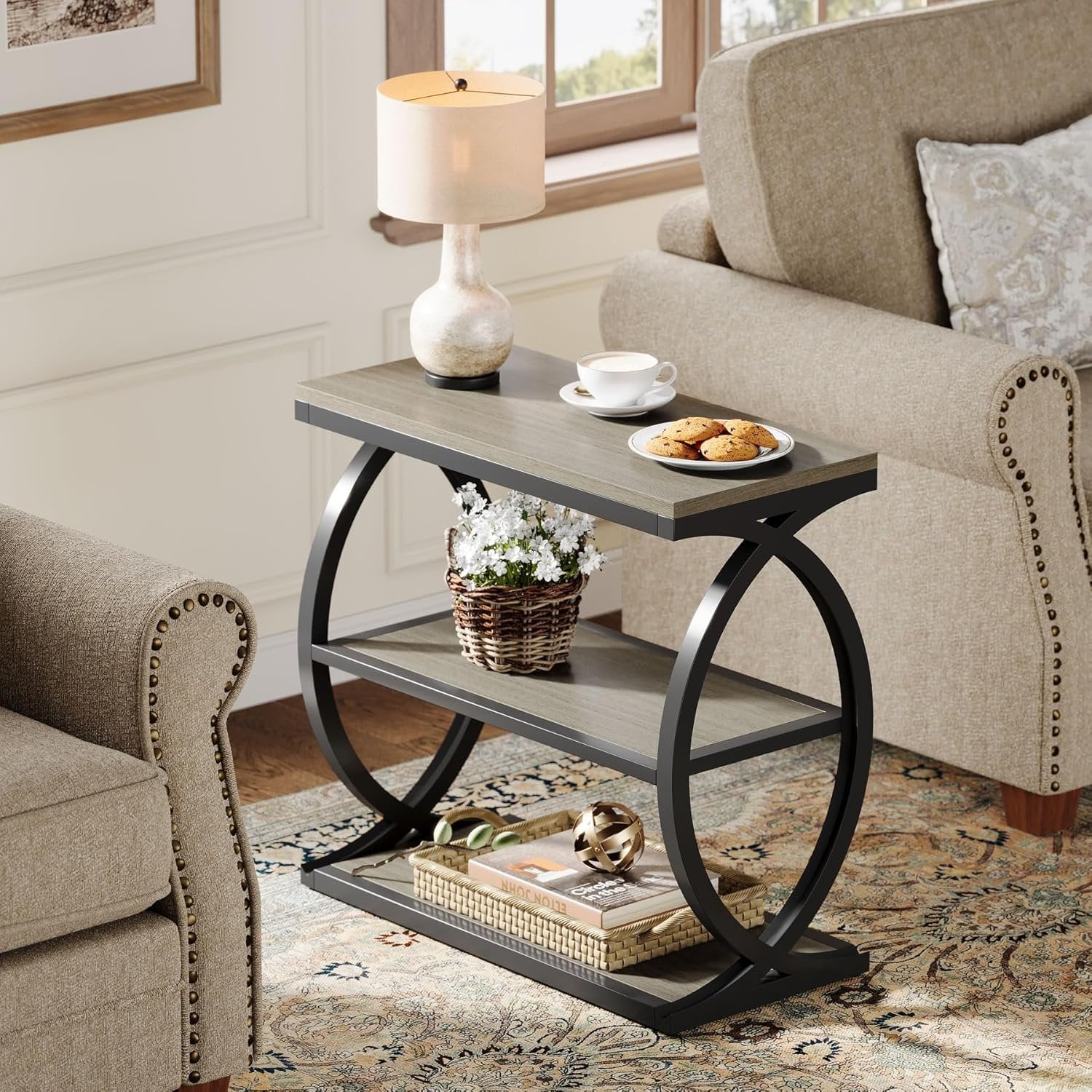 23.6" End Table, Narrow 3-Tier Side Table Nightstand for Living Room